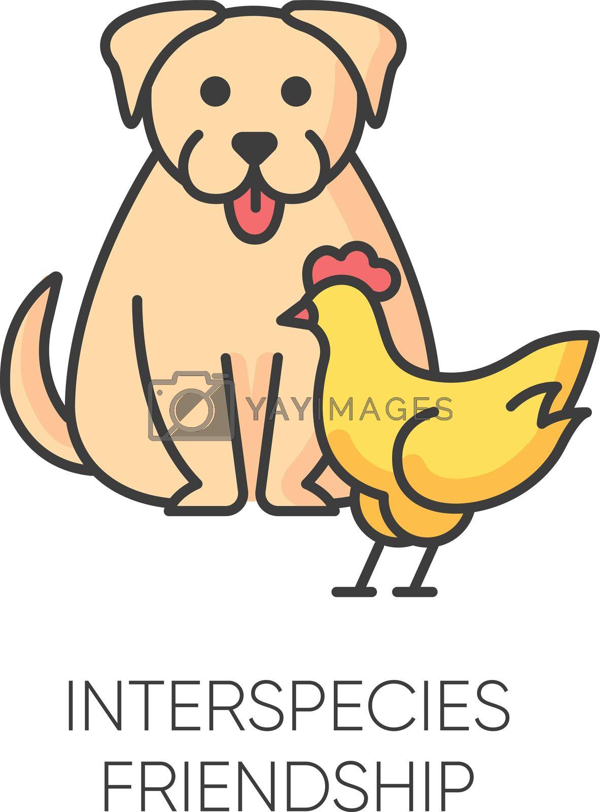 Royalty free image of Interspecies friendship RGB color icon. Emotional bond between domestic animals, friendly relationship and togetherness symbol. Dog and chicken getting along isolated vector illustration by bsd