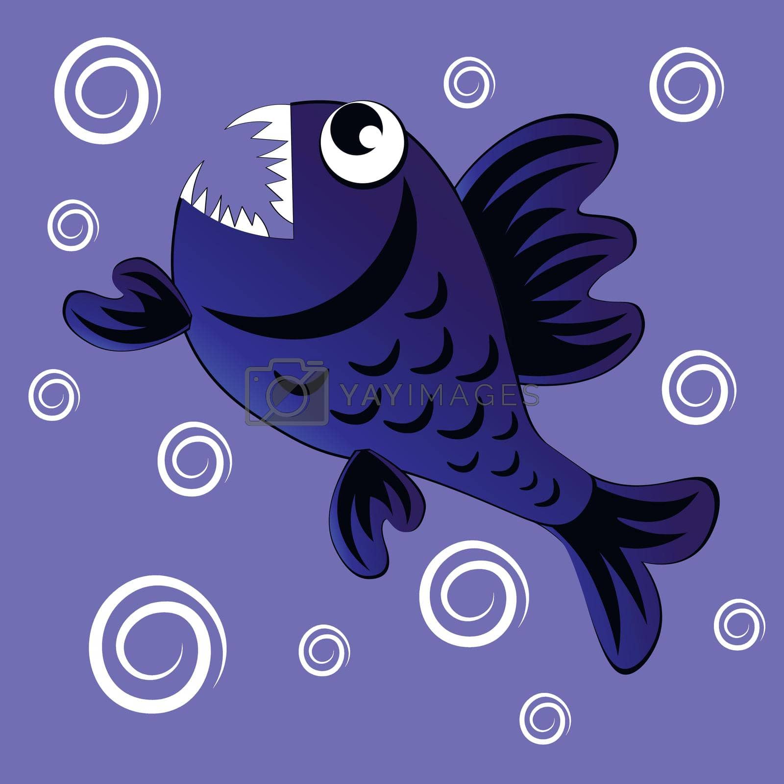Royalty free image of predatory evil piranha fish. Fabulous underwater world. Styling, cartoon style by p-i-r-a-n-y-a