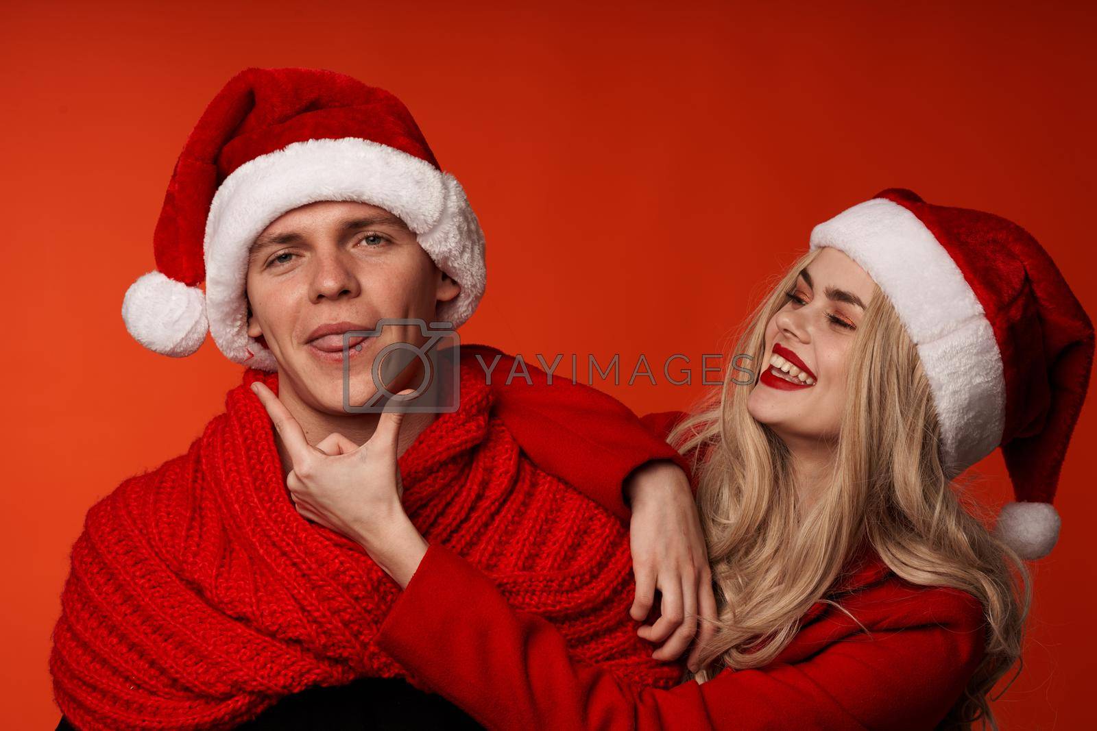 young couple together holiday romance New year fun isolated background. High quality photo