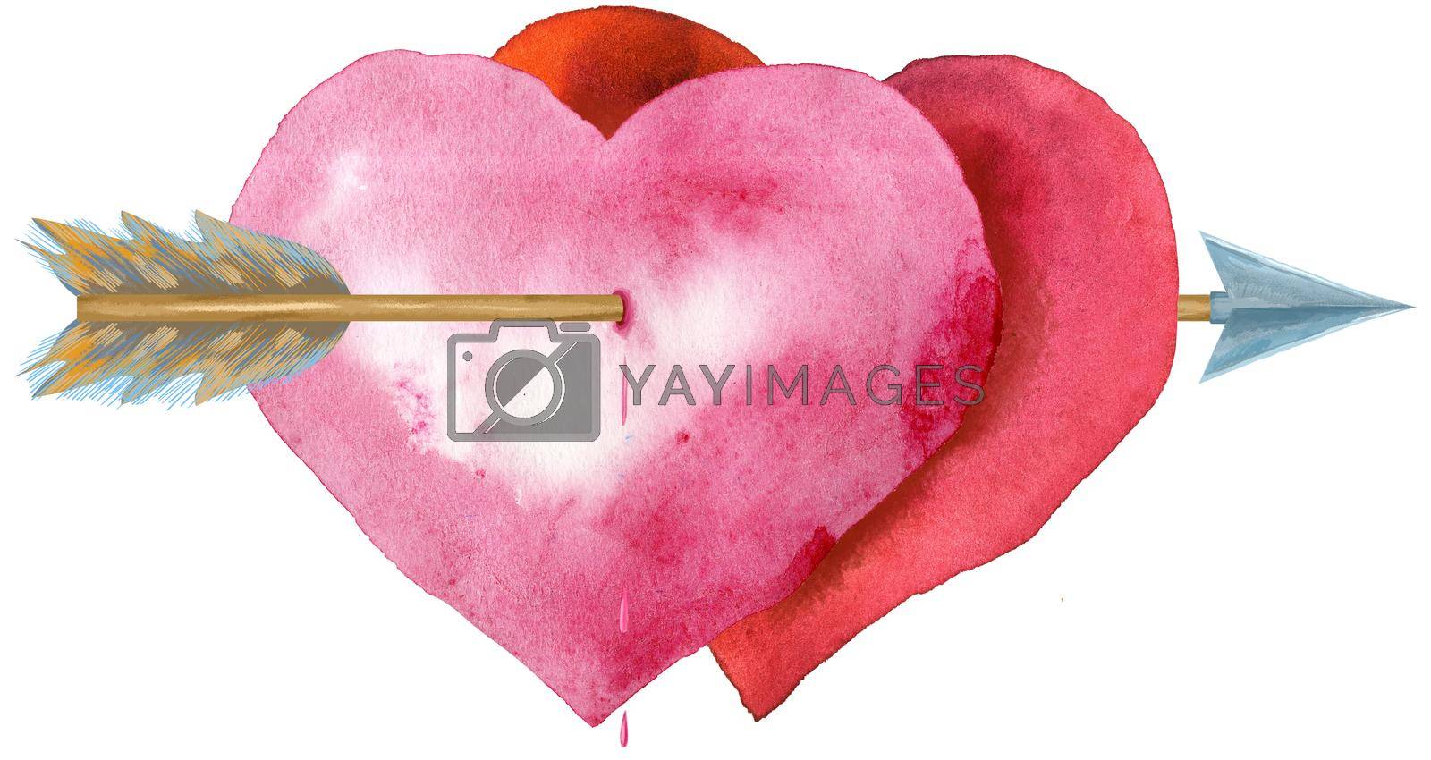 Royalty free image of Two hearts pierced by an arrow of love by NataOmsk