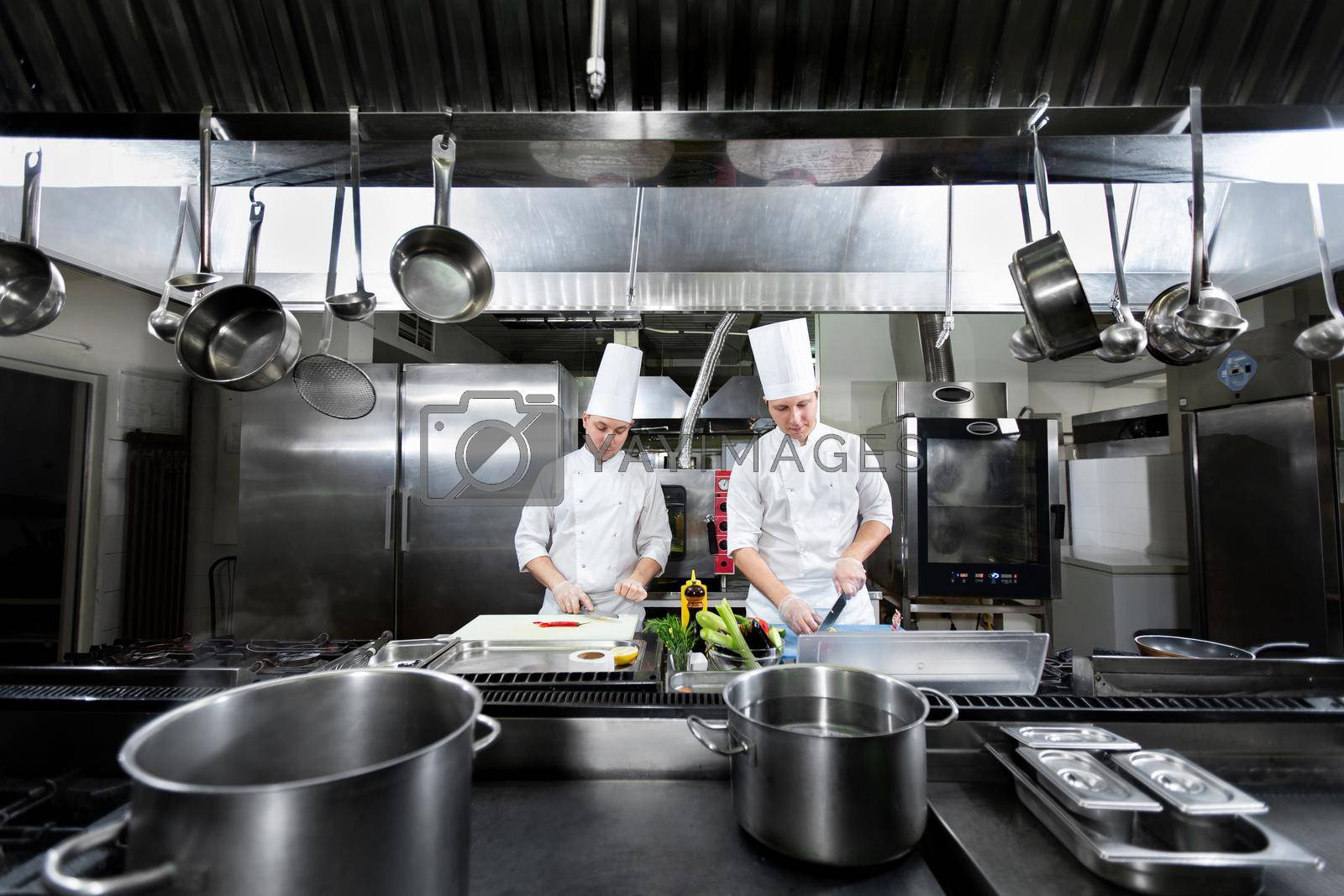 Royalty free image of Chefs prepare delicious dishes in the kitchen by StudioPeace
