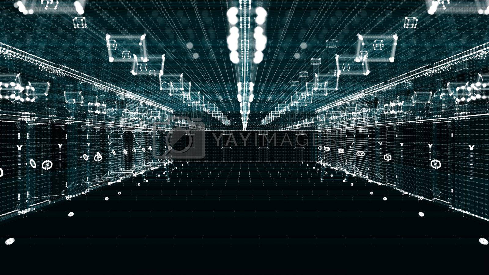 Futuristic Technology Warehouse Hologram. Business and Technology Concept. Interface element. 3d illustration