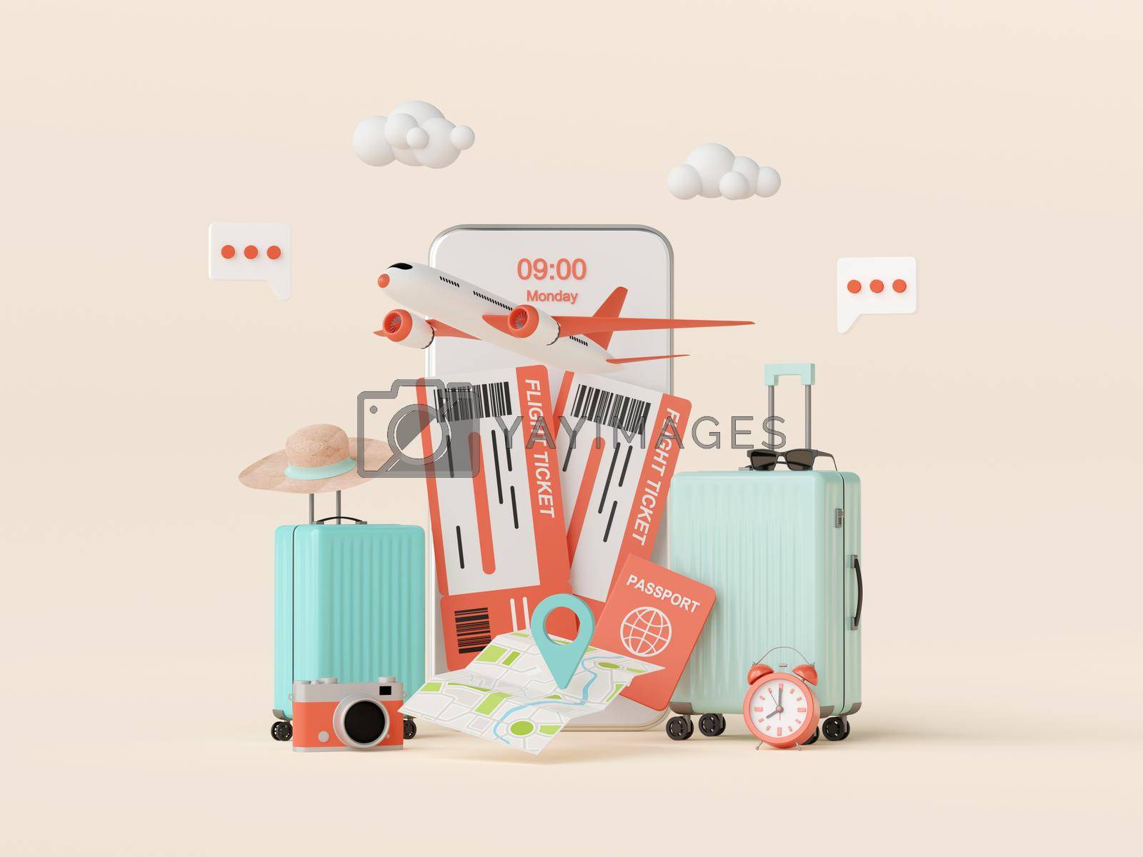Royalty free image of Flight booking, buy ticket or checkin application on smartphone, 3d illustration by nutzchotwarut