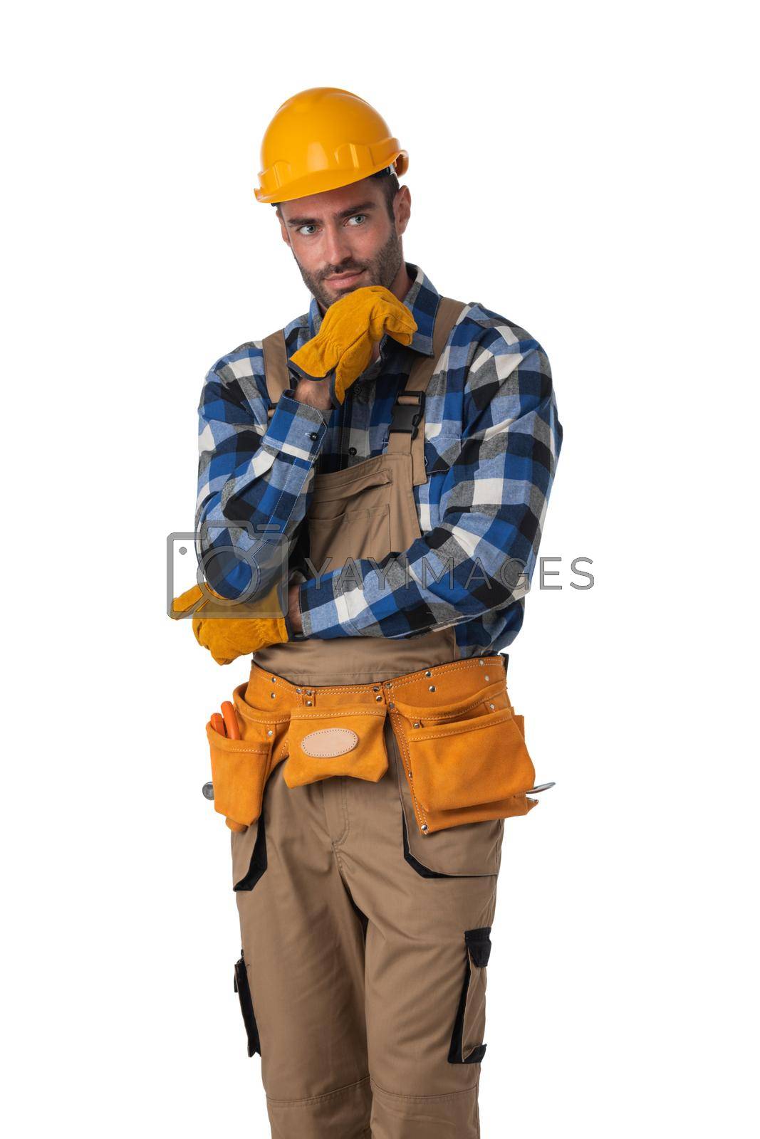 Royalty free image of Construction worker thinking by ALotOfPeople