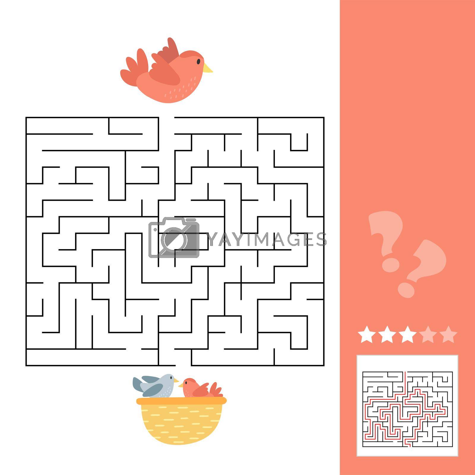 Maze game for children, education worksheet for kids. Bird and nest with chicks.