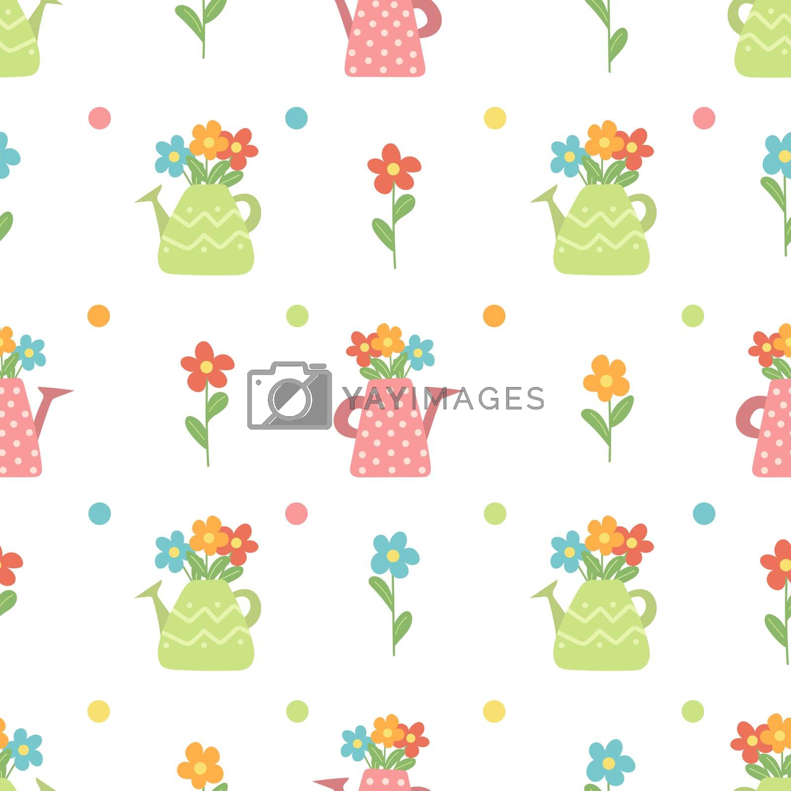 Royalty free image of Spring seamless pattern. Garden watering cans with flowers. by natali_brill