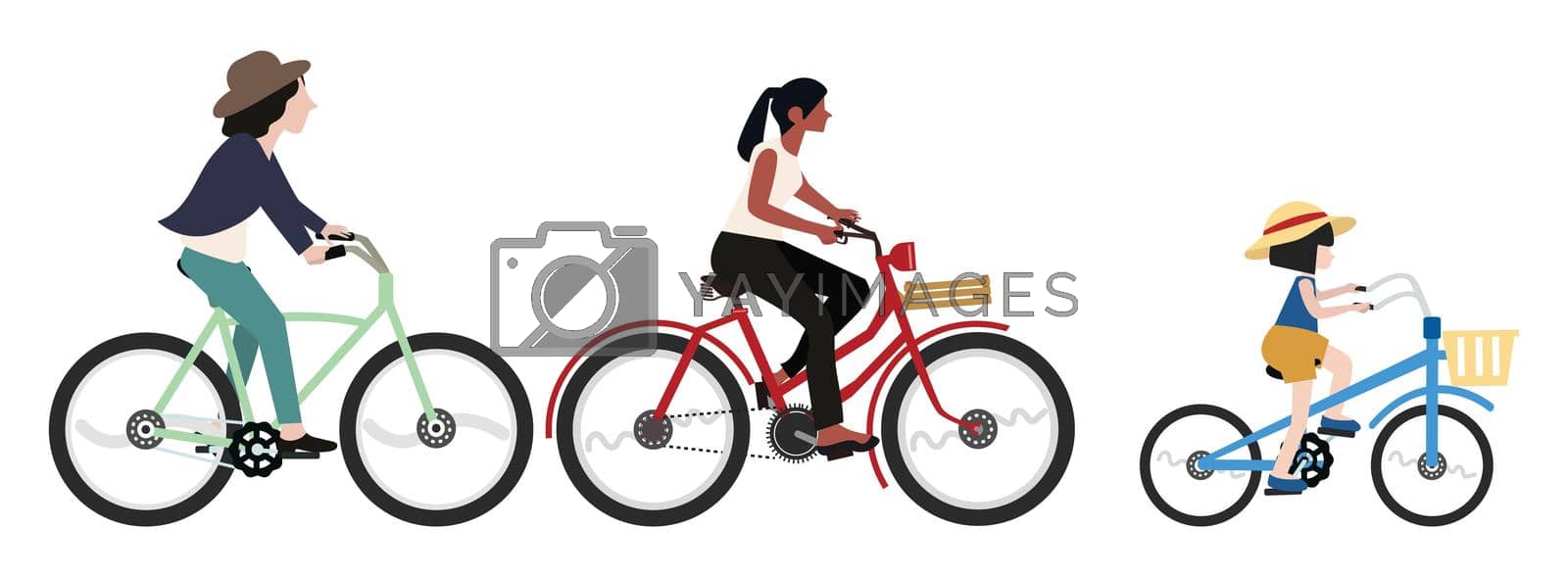 People riding a various bikes vector