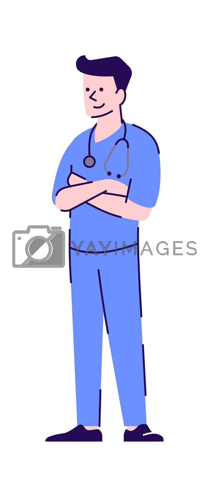 Healthcare job semi flat RGB color vector illustration. Medical school student. Job position. Male nurse isolated cartoon character on white background