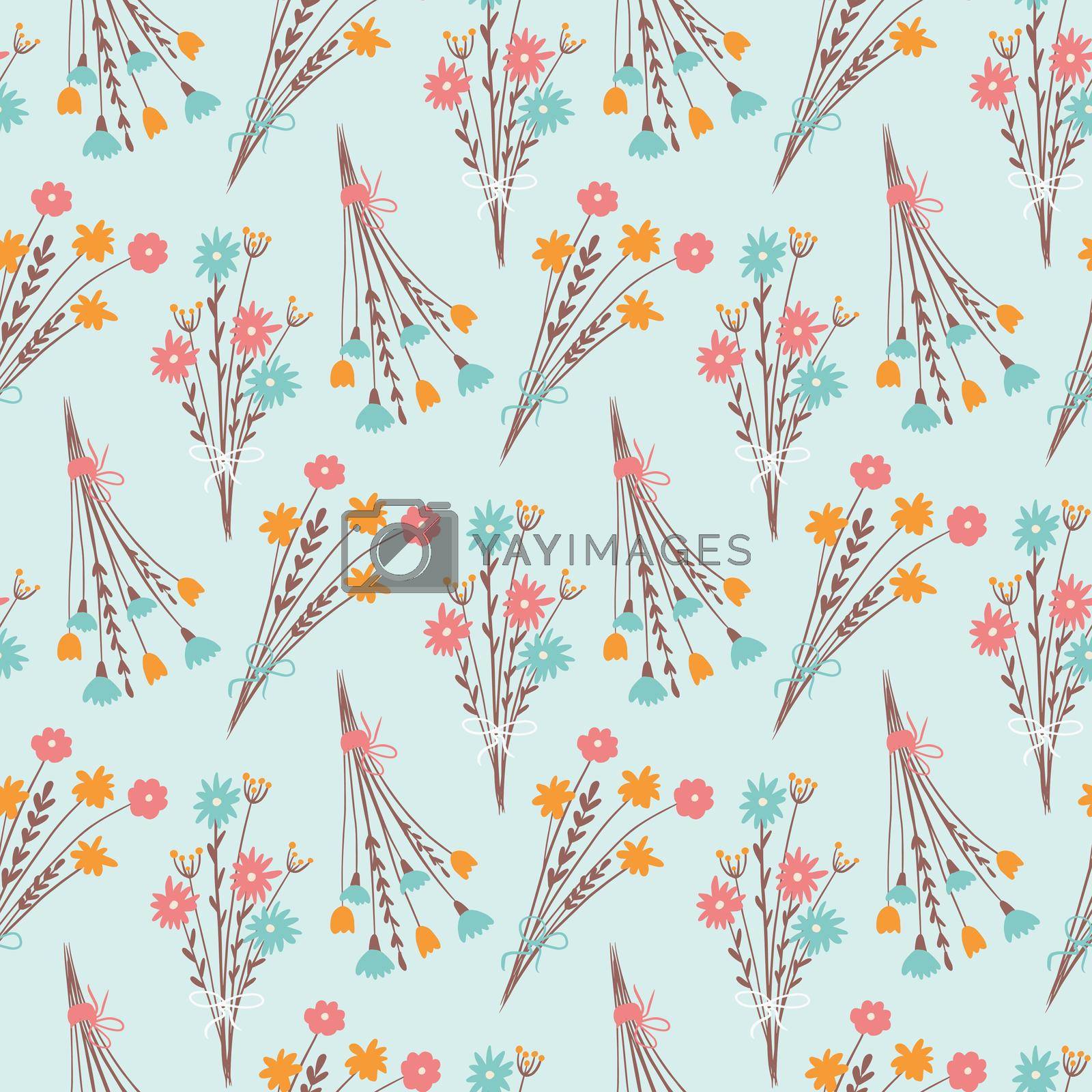 Royalty free image of Hand drawn bouquets of flowers with rope bow. Floral design, seamless vector pattern for printing on fabric or paper products by vetriciya_art