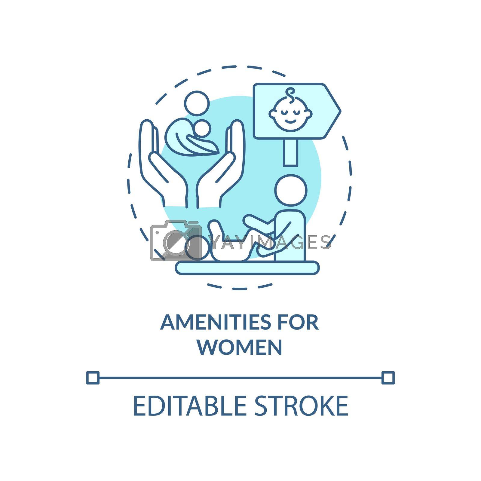 Amenities for women turquoise concept icon. Comfortable city for mothers with babies abstract idea thin line illustration. Isolated outline drawing. Editable stroke. Arial, Myriad Pro-Bold fonts used