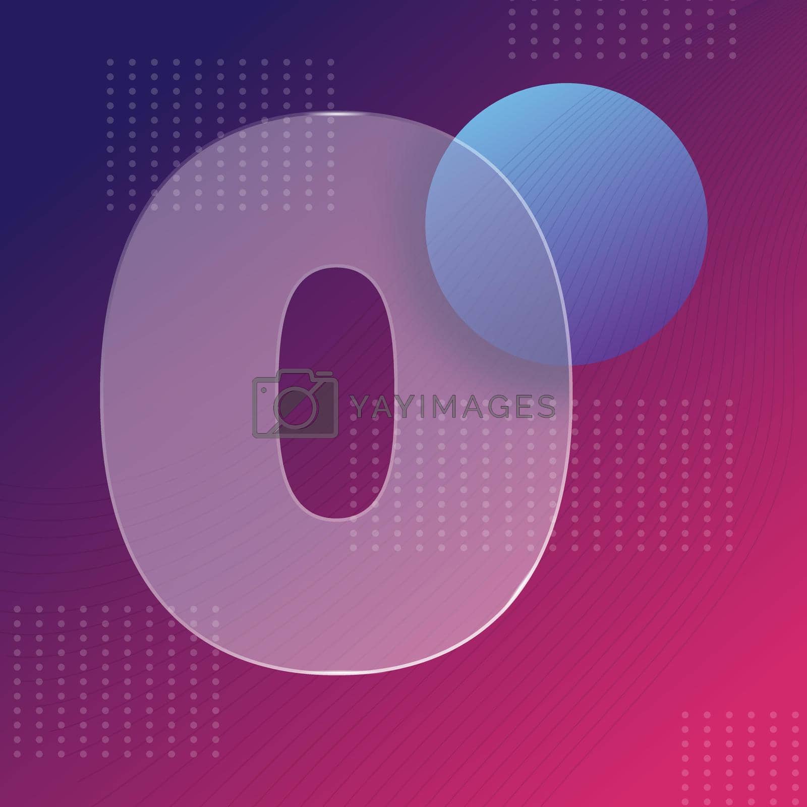 Royalty free image of Glass morphism effect. Transparent frosted acrylic shape number 0on purple blue gradient bacground Realistic glassmorphism matte plexiglass rectangle shapes. Futuristic style banner. Vector by zimages