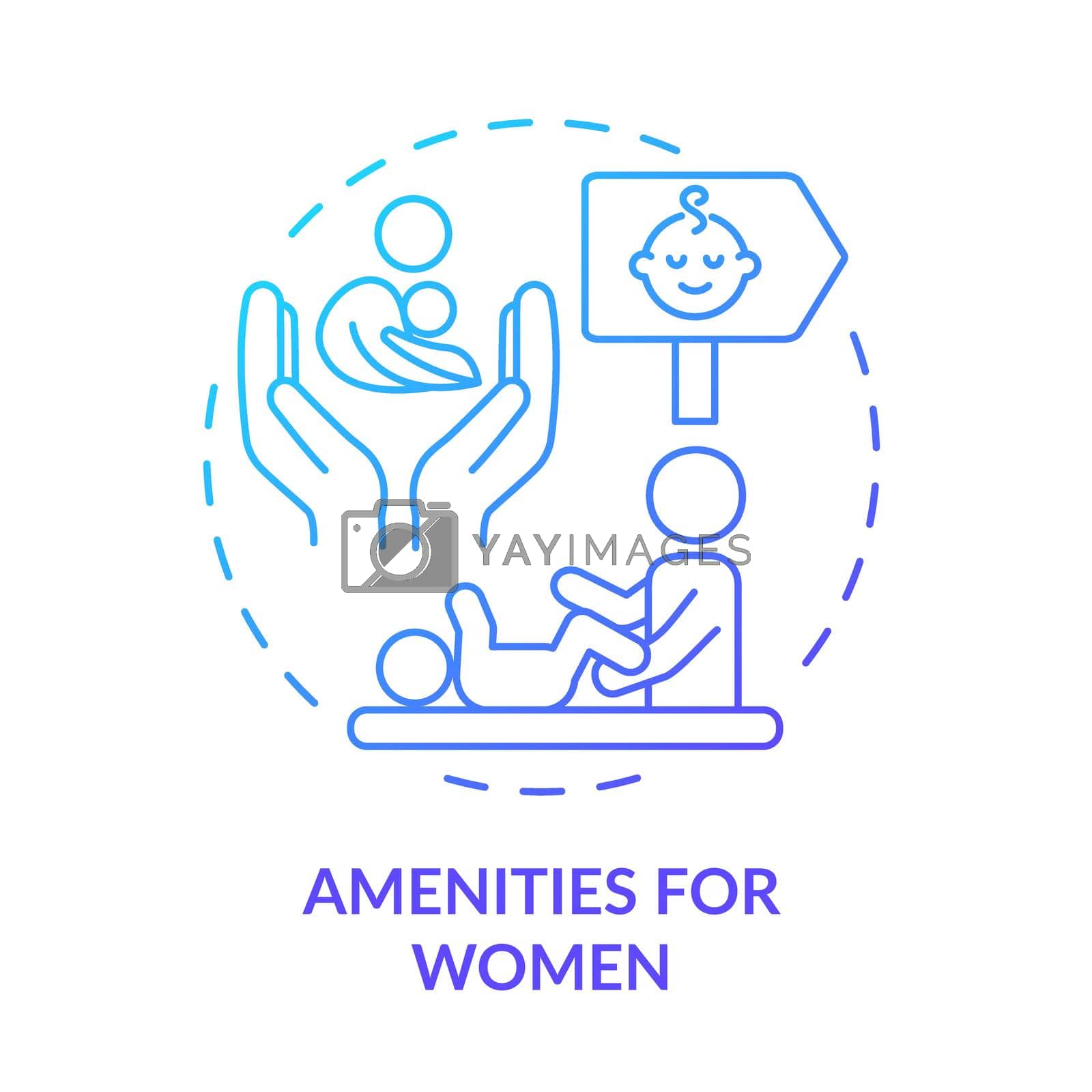 Amenities for women blue gradient concept icon. Urban regulation. Comfortable city for mothers with babies abstract idea thin line illustration. Isolated outline drawing. Myriad Pro-Bold font used