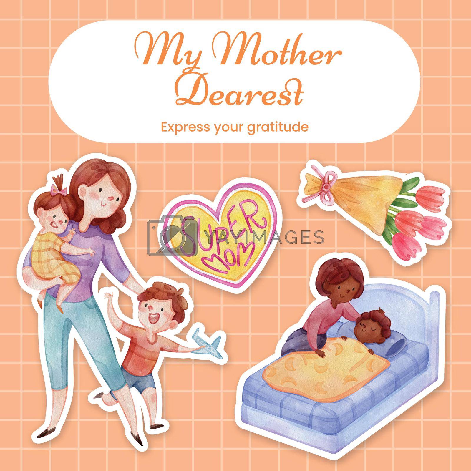 Royalty free image of Sticker template with love supermom concept,watercolor style by Photographeeasia