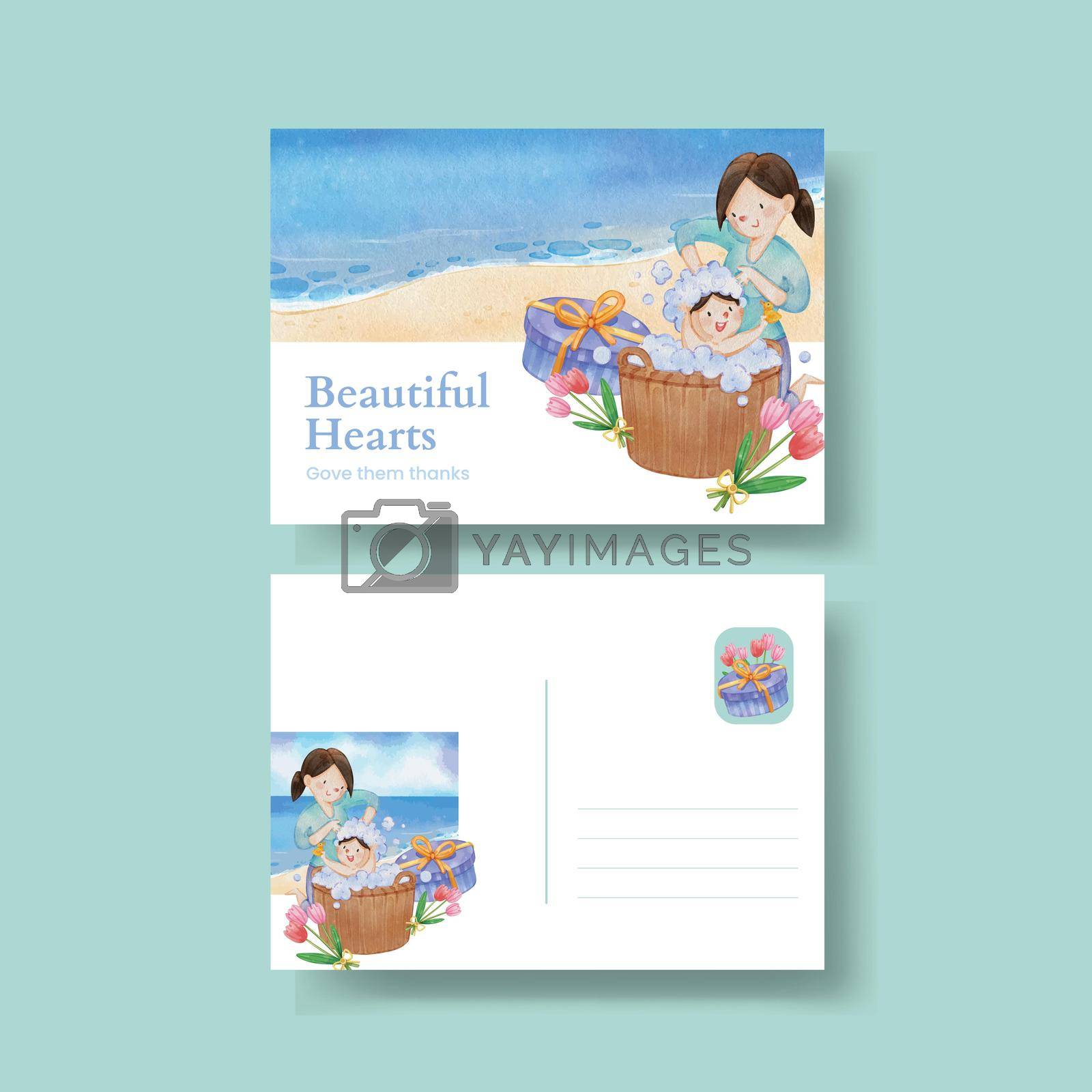 Royalty free image of Postcard template with love supermom concept,watercolor style by Photographeeasia