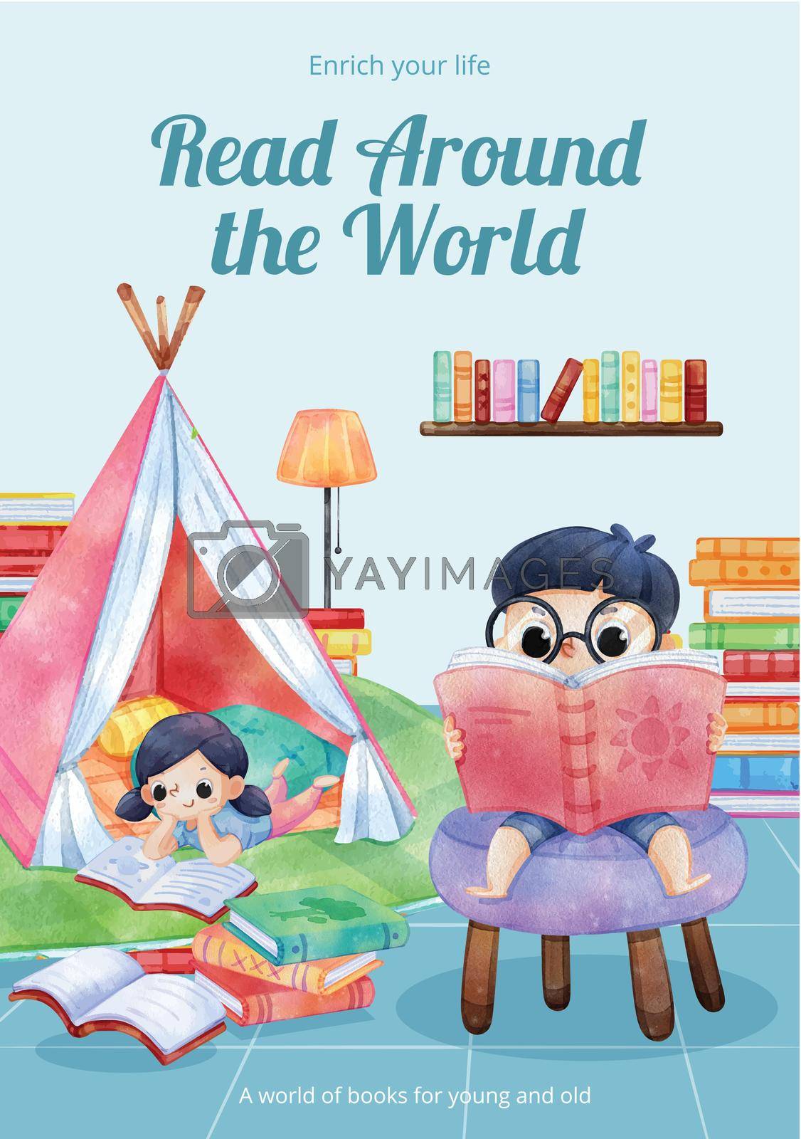 Royalty free image of Poster template with world book day concept,watercolor style by Photographeeasia