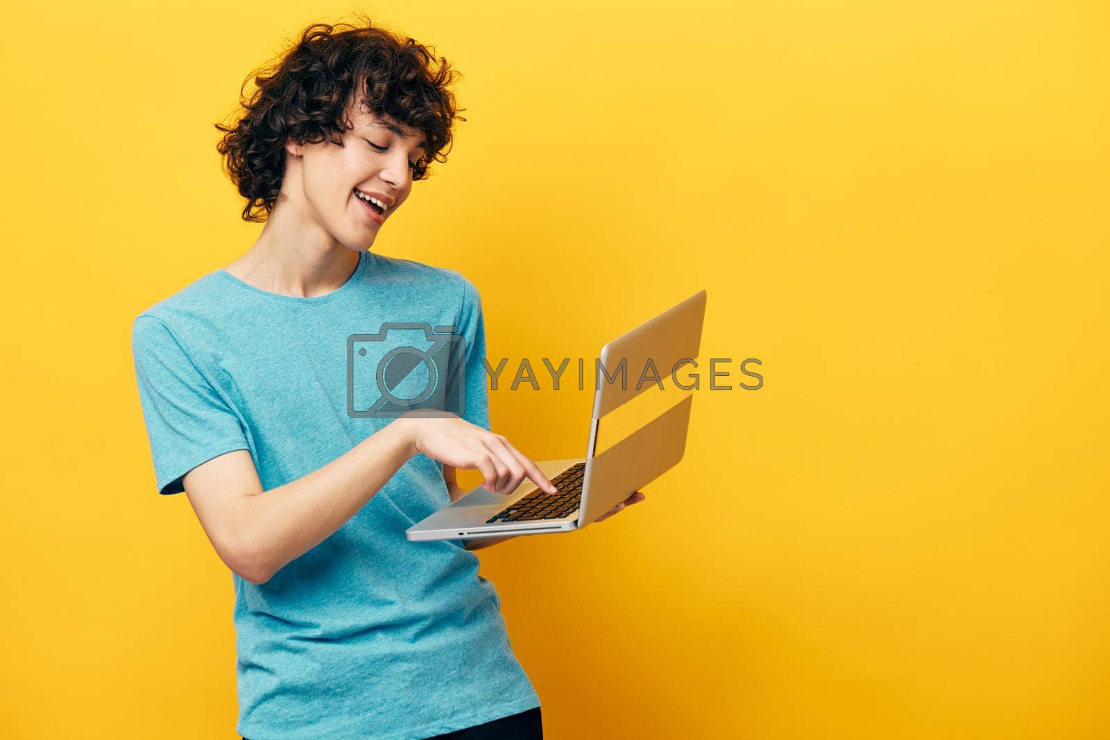 student laptop online chat communication isolated backgrounds. High quality photo