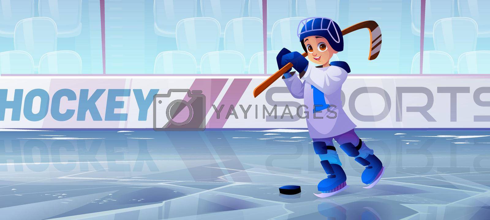 Royalty free image of Hockey ice rink with boy player in skates by vectorart