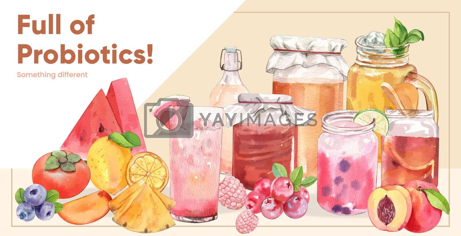 Billboard template with Kombucha drink concept,watercolor style
