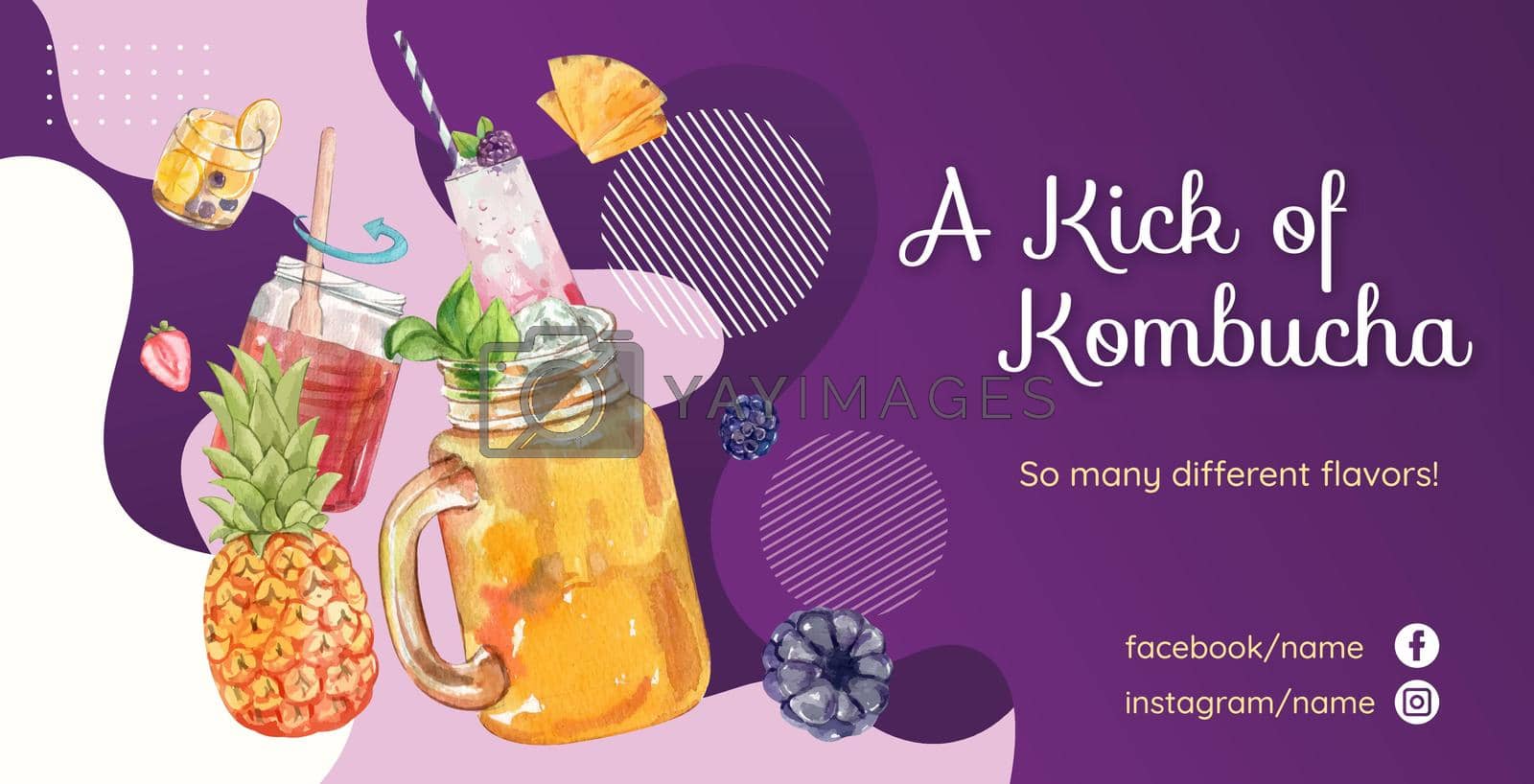 Billboard template with Kombucha drink concept,watercolor style
