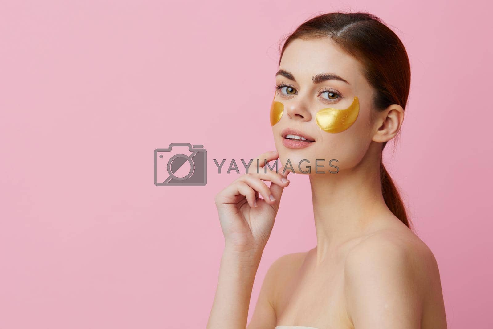 woman patches rejuvenation skin care fun after shower close-up Lifestyle. High quality photo