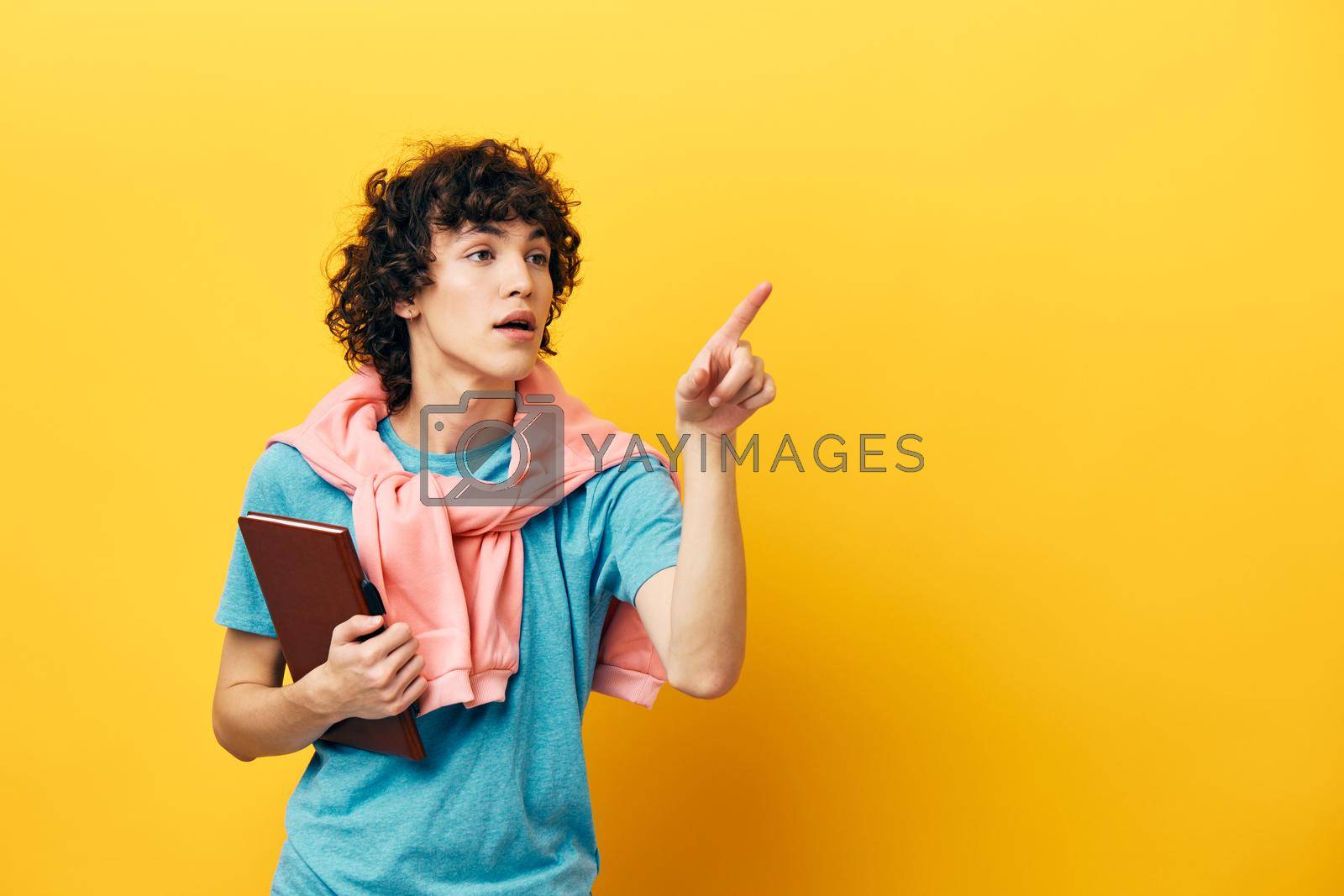 guy education with notepad hand gesture cropped view. High quality photo