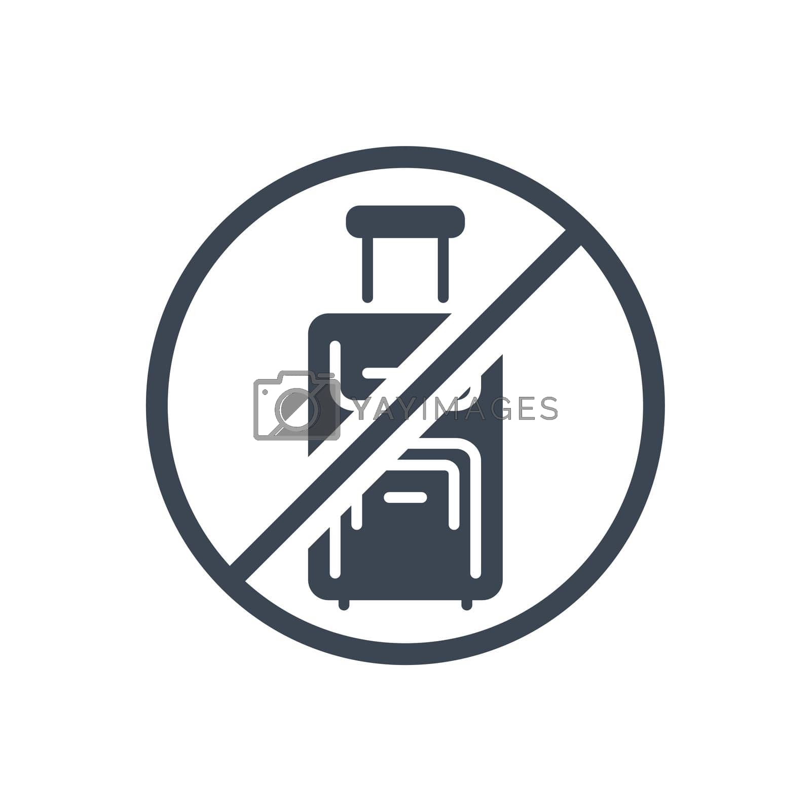 Avoid travel related vector glyph icon. Travel suitcase placed in prohibition sign. Isolated on white background. Editable vector illustration