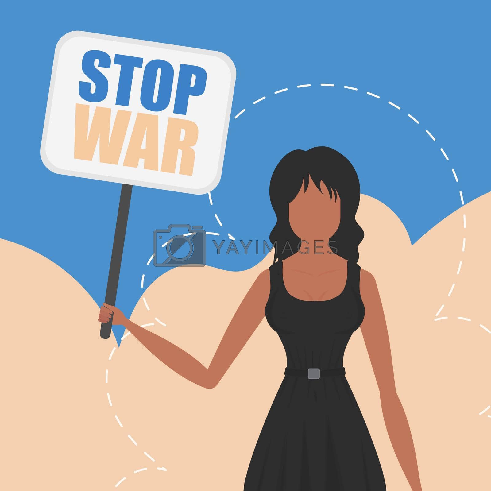 Royalty free image of A girl of Ukrainian nationality holds a poster with the inscription Stop the war. Flat style. Vector. by Javvani