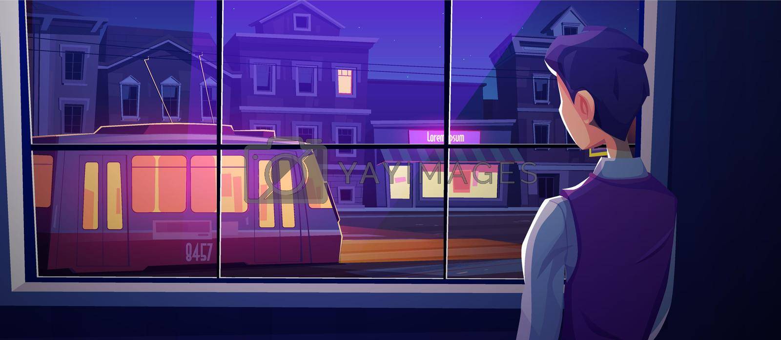 Royalty free image of Lonely man stand at window look on night street by vectorart