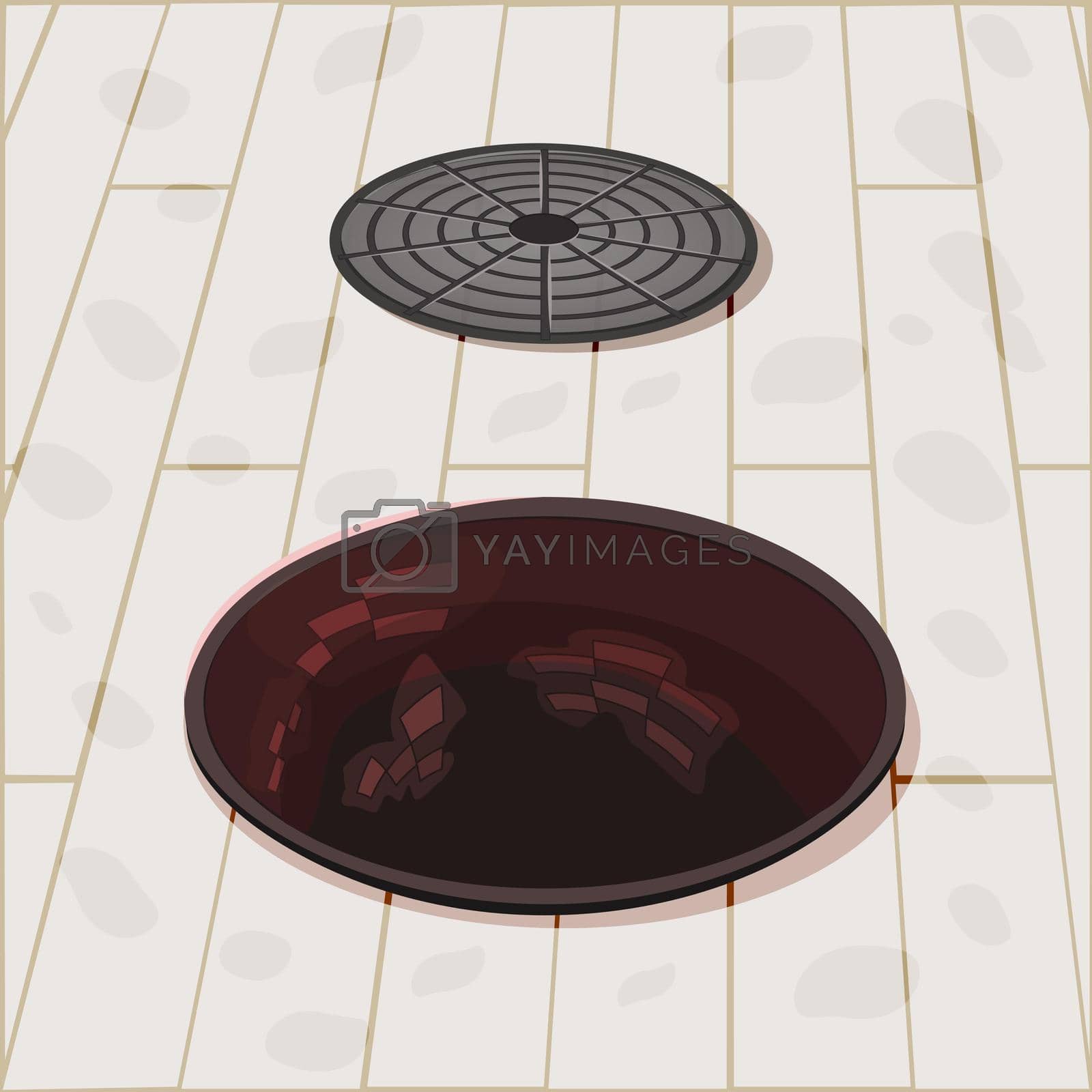 Royalty free image of Open manhole on sidewalk. Opened sewer well cover on street. by KajaNi