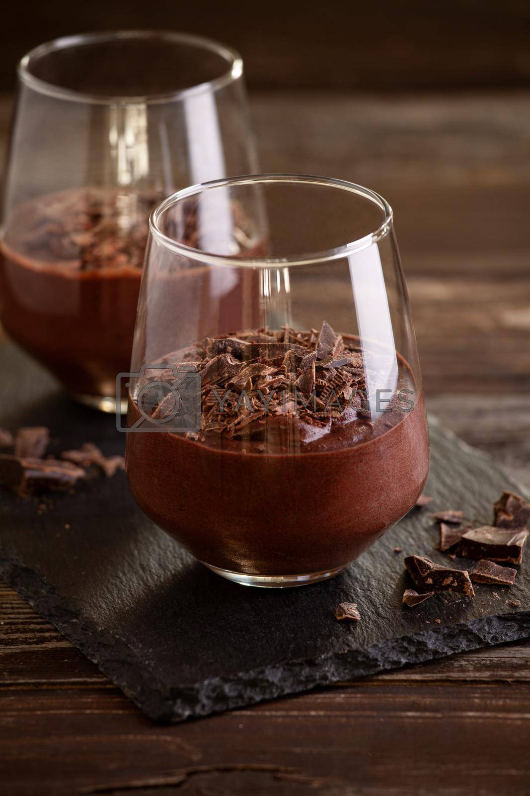 Royalty free image of Glasses of homemade sweet dark chocolate mousse by mpessaris