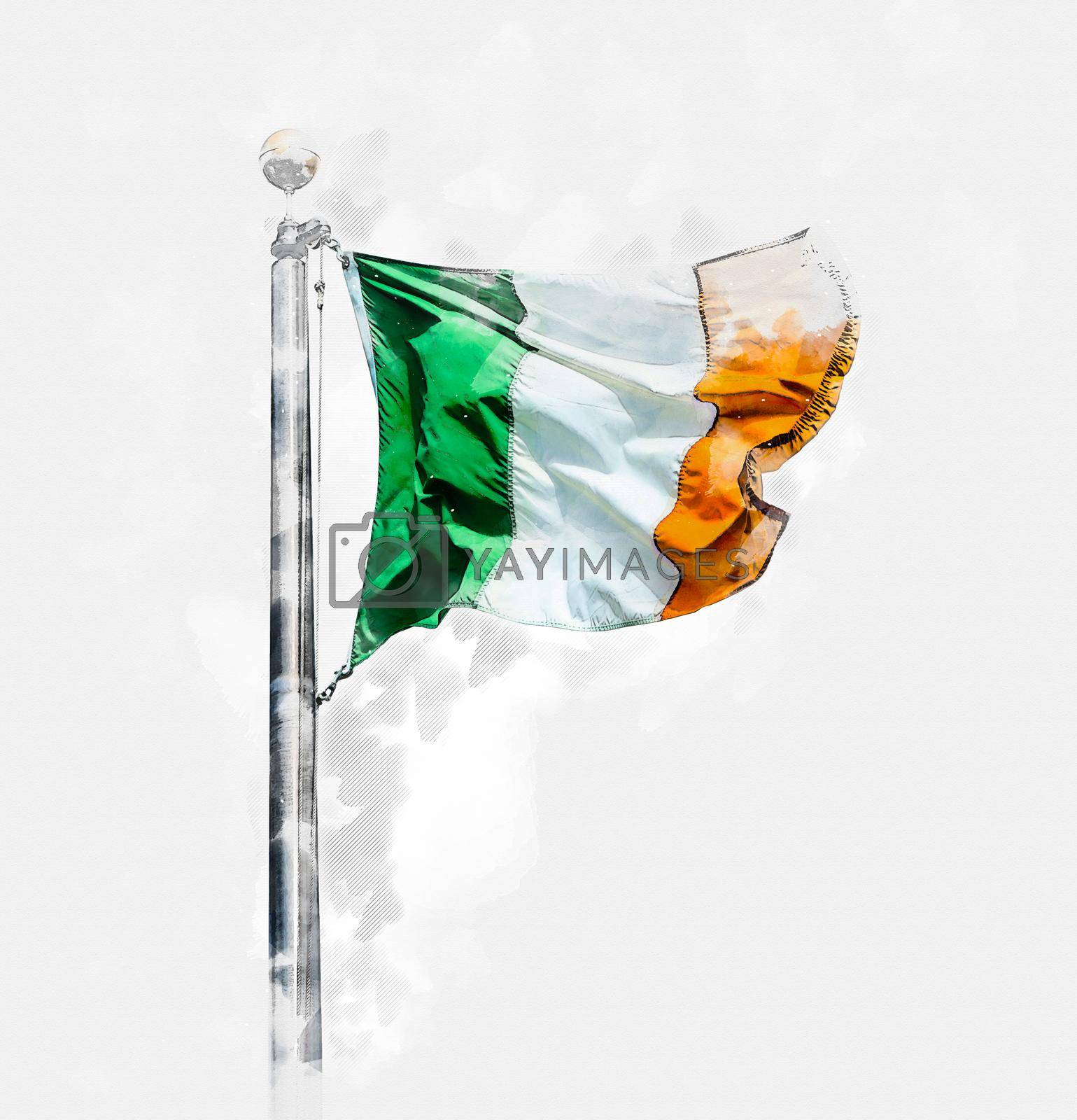 Royalty free image of Watercolor paint effect of Irish flag of Ireland isolated over white background by Mariakray