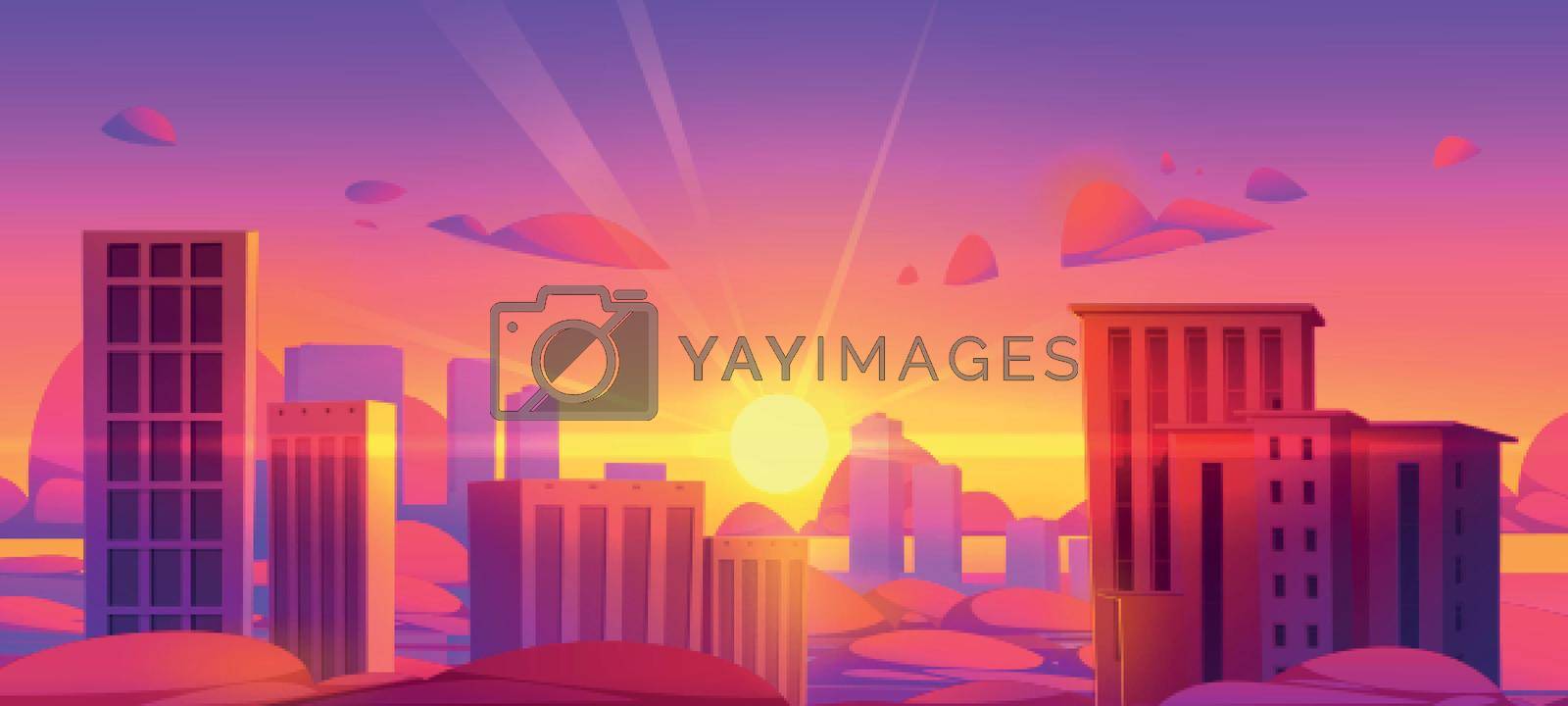 Royalty free image of Sunset sky over clouds and city skyscrapers by vectorart