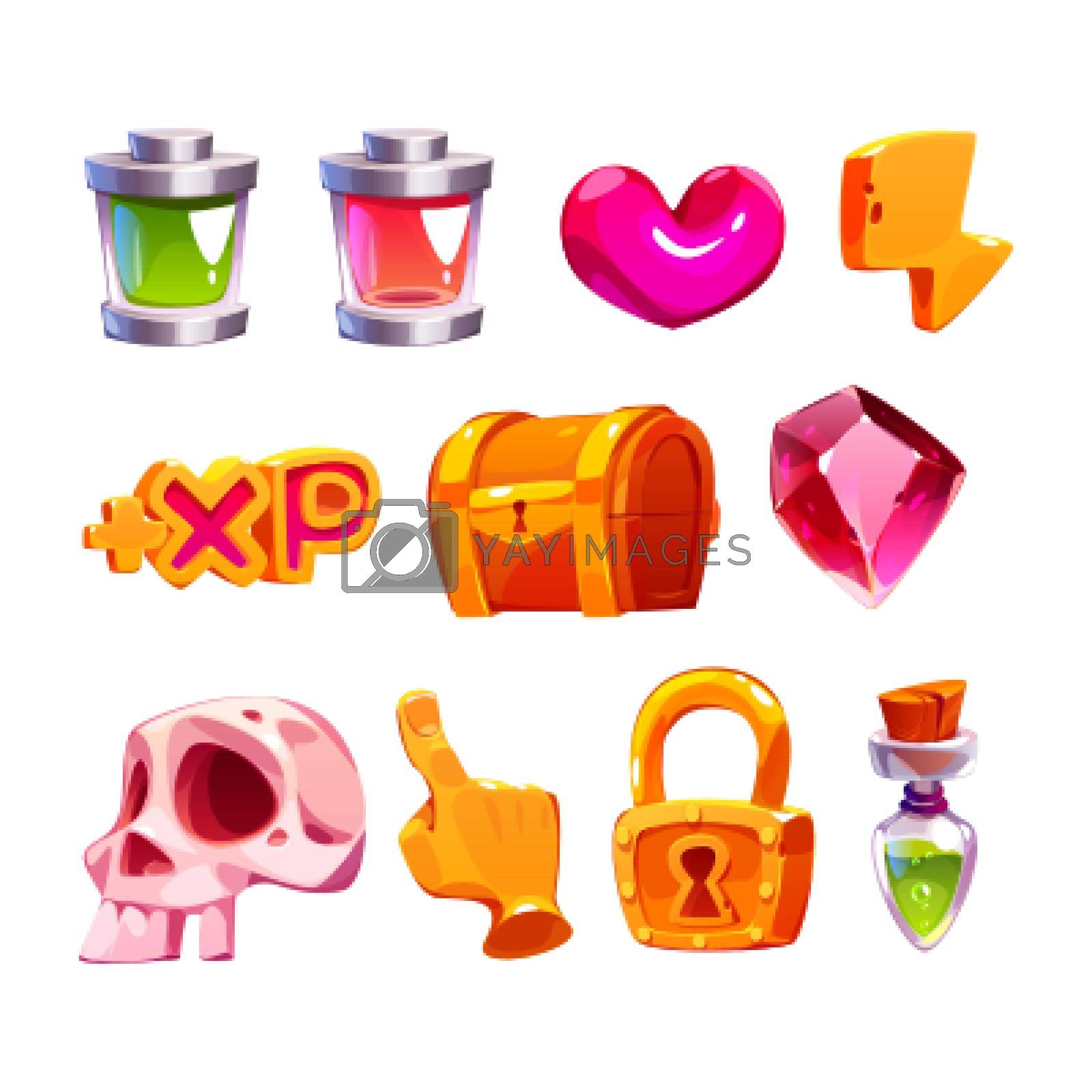 Royalty free image of Game icons with heart, gem, lightning, batteries by vectorart