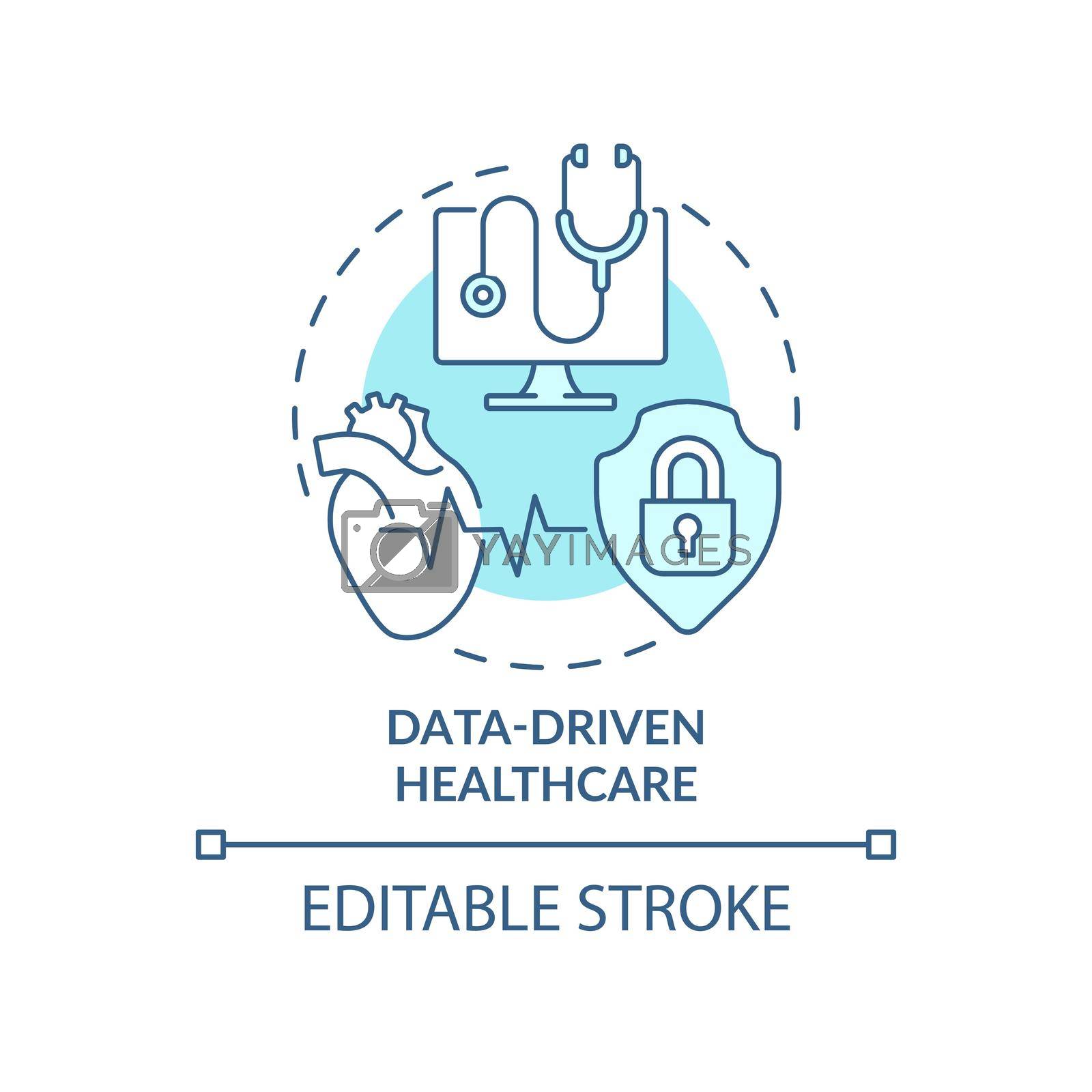 Data-driven healthcare turquoise concept icon. Medicine macro trends abstract idea thin line illustration. Isolated outline drawing. Editable stroke. Arial, Myriad Pro-Bold fonts used