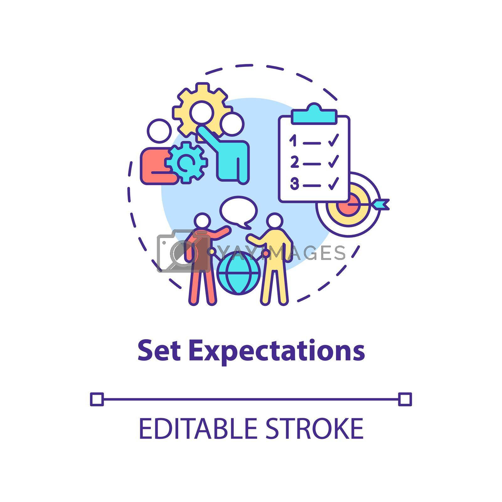 Set expectations concept icon. Clear communication line. Hiring PR firm abstract idea thin line illustration. Isolated outline drawing. Editable stroke. Arial, Myriad Pro-Bold fonts used