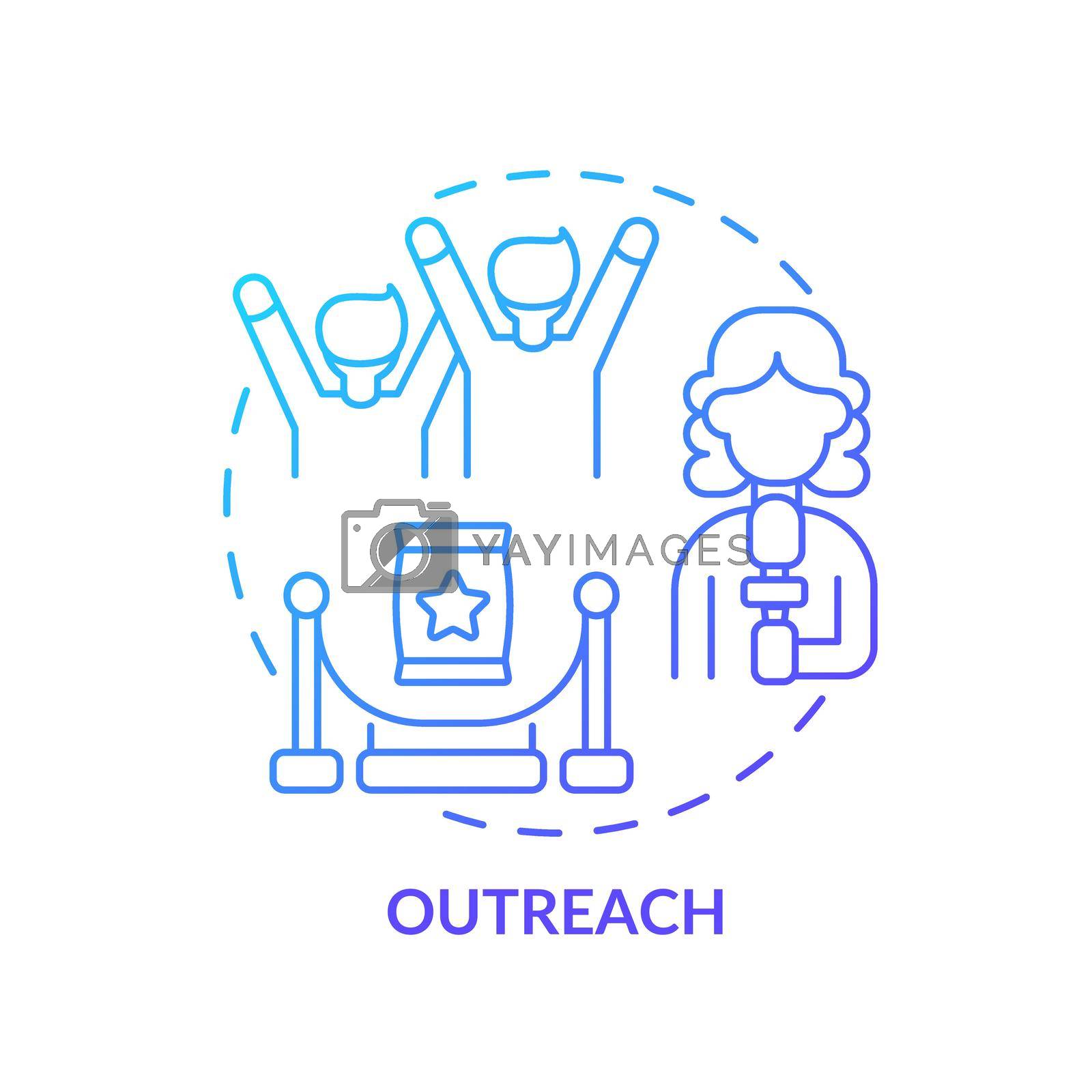 Outreach blue gradient concept icon. Boosting positive brand reputation. Service of PR firm abstract idea thin line illustration. Isolated outline drawing. Myriad Pro-Bold font used