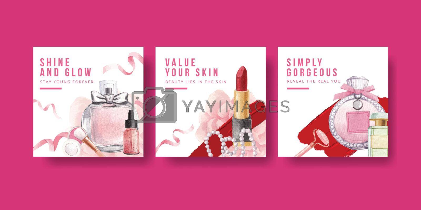 Banner template with skin care beauty concept,watercolor style
