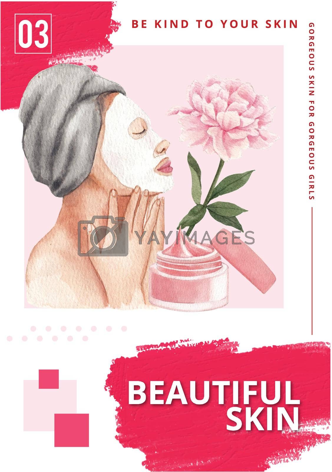 Poster template with skin care beauty concept,watercolor style
