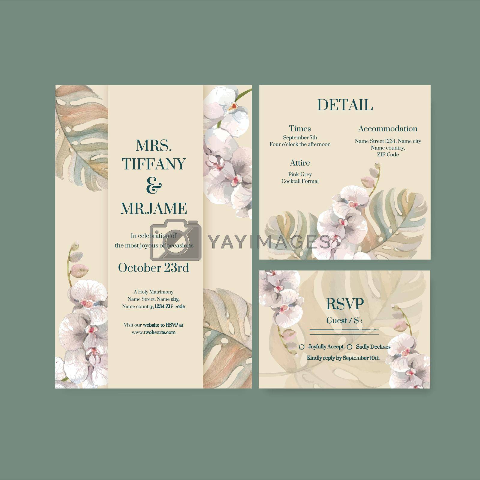 Royalty free image of Wedding card template with orchid flower with boho concept,watercolor style by Photographeeasia
