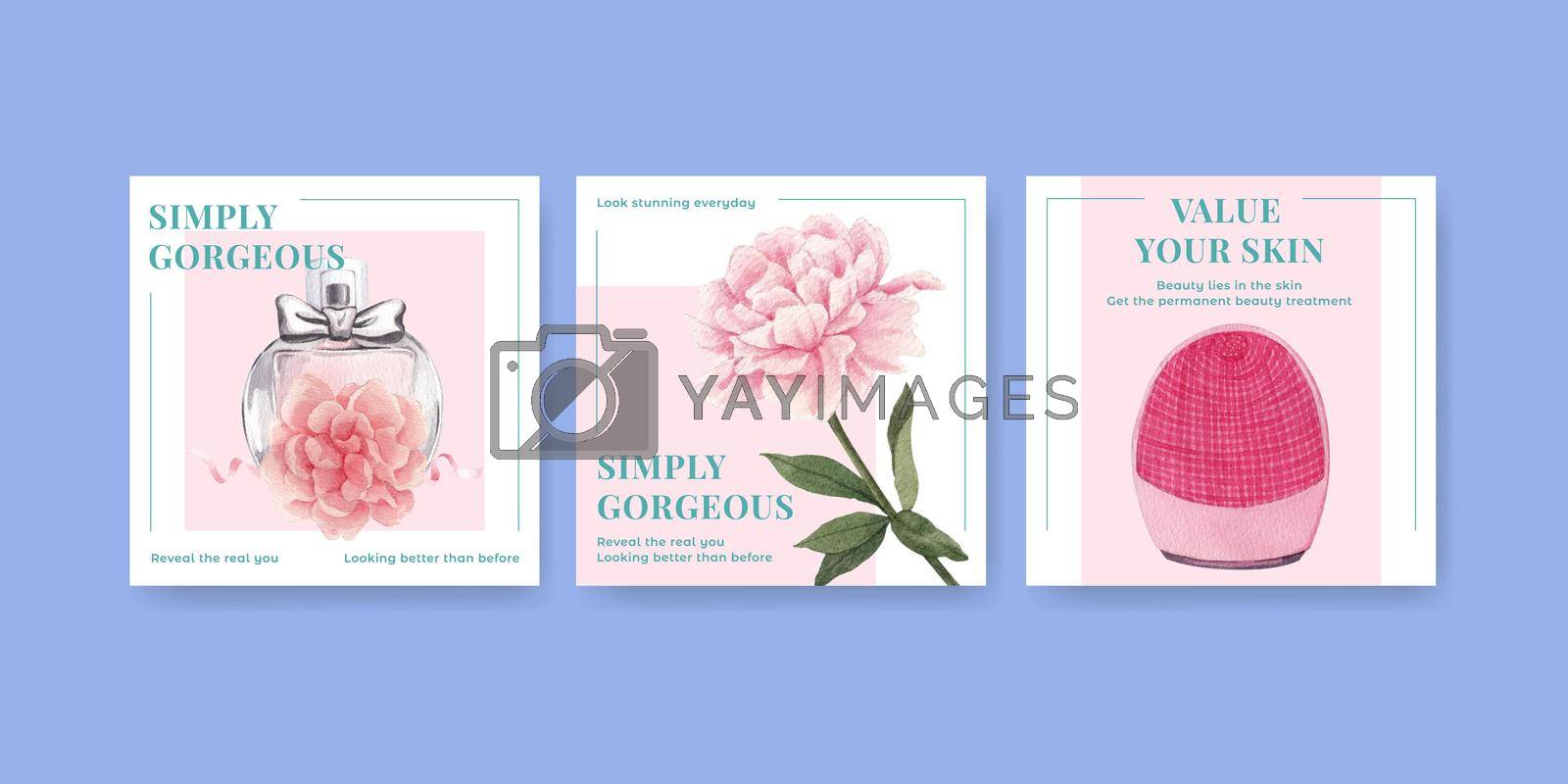 Banner template with skin care beauty concept,watercolor style
