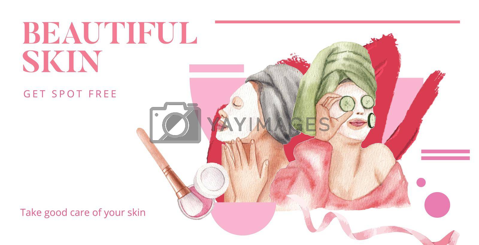 Billboard template with skin care beauty concept,watercolor style
