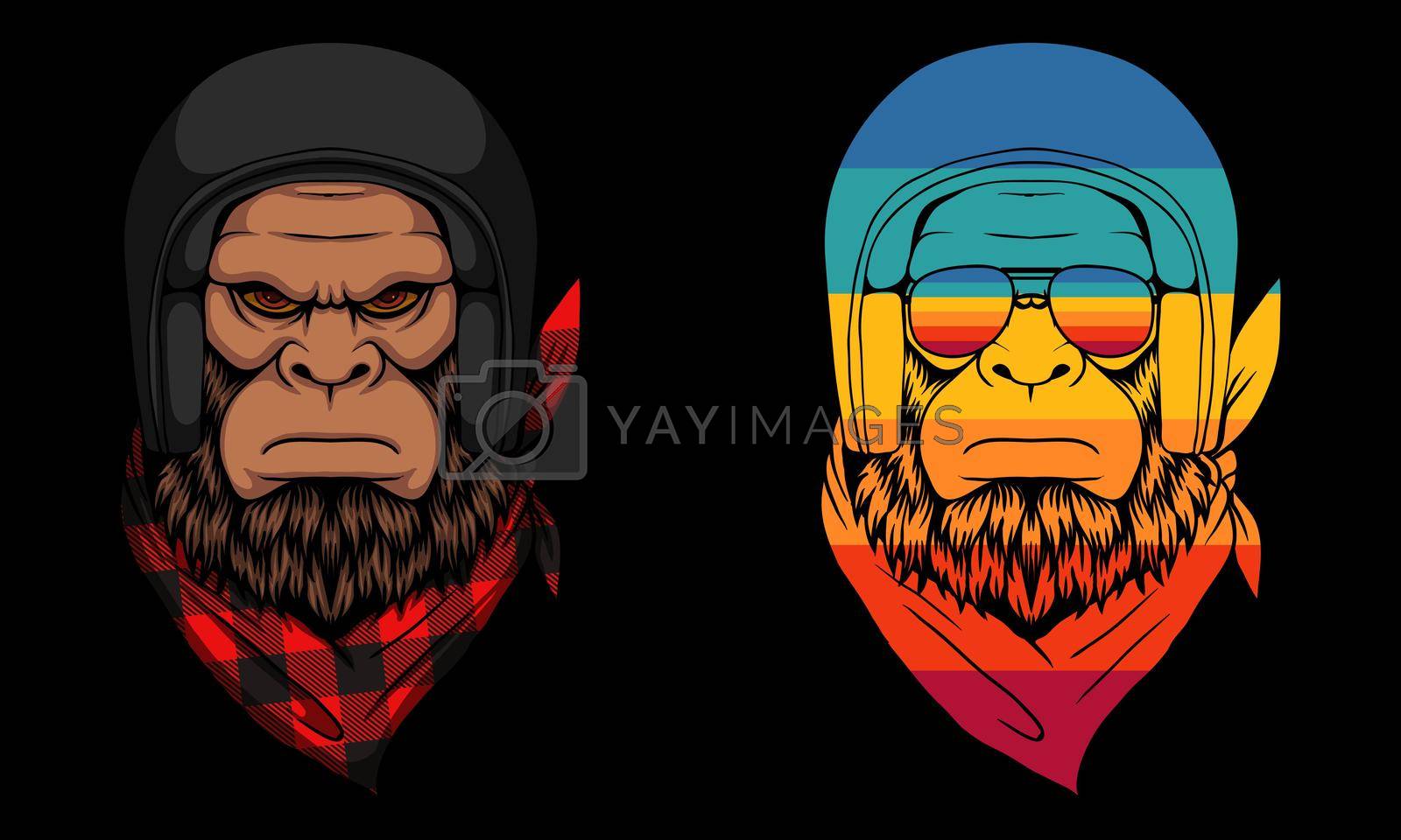 Royalty free image of Bigfoot biker wearing a helmet and bandana lumberjack vector illustration by andypp