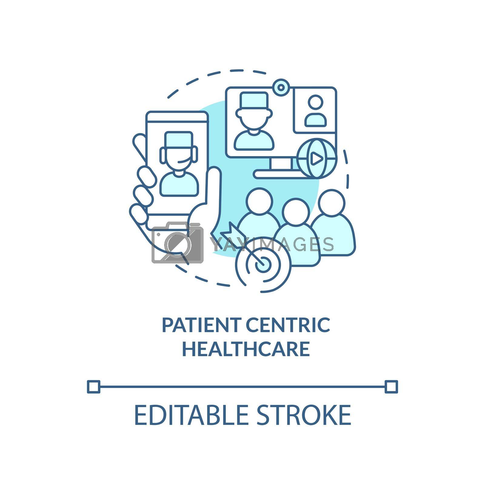 Patient centric healthcare turquoise concept icon. Healthcare challenge abstract idea thin line illustration. Isolated outline drawing. Editable stroke. Arial, Myriad Pro-Bold fonts used