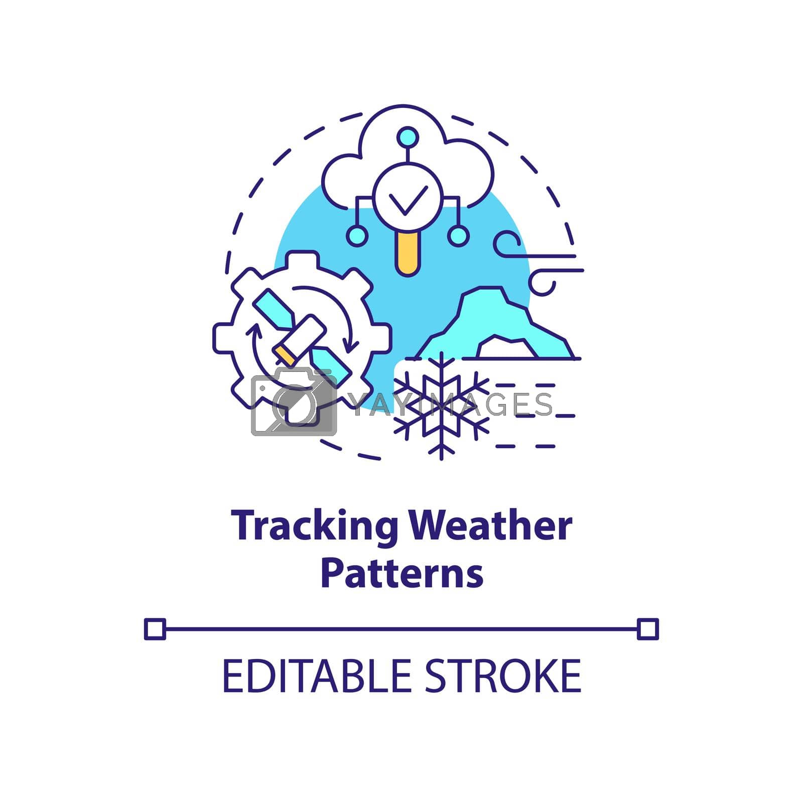 Tracking weather patterns concept icon. Space technology and climate change abstract idea thin line illustration. Isolated outline drawing. Editable stroke. Arial, Myriad Pro-Bold fonts used