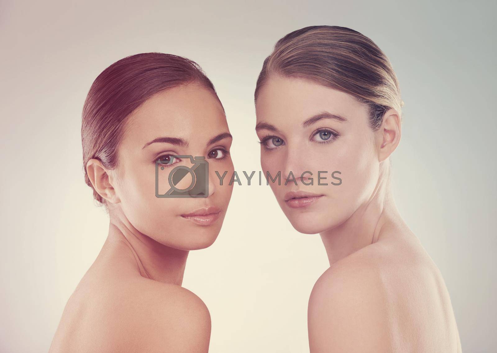 Studio beauty shot of a two young models.