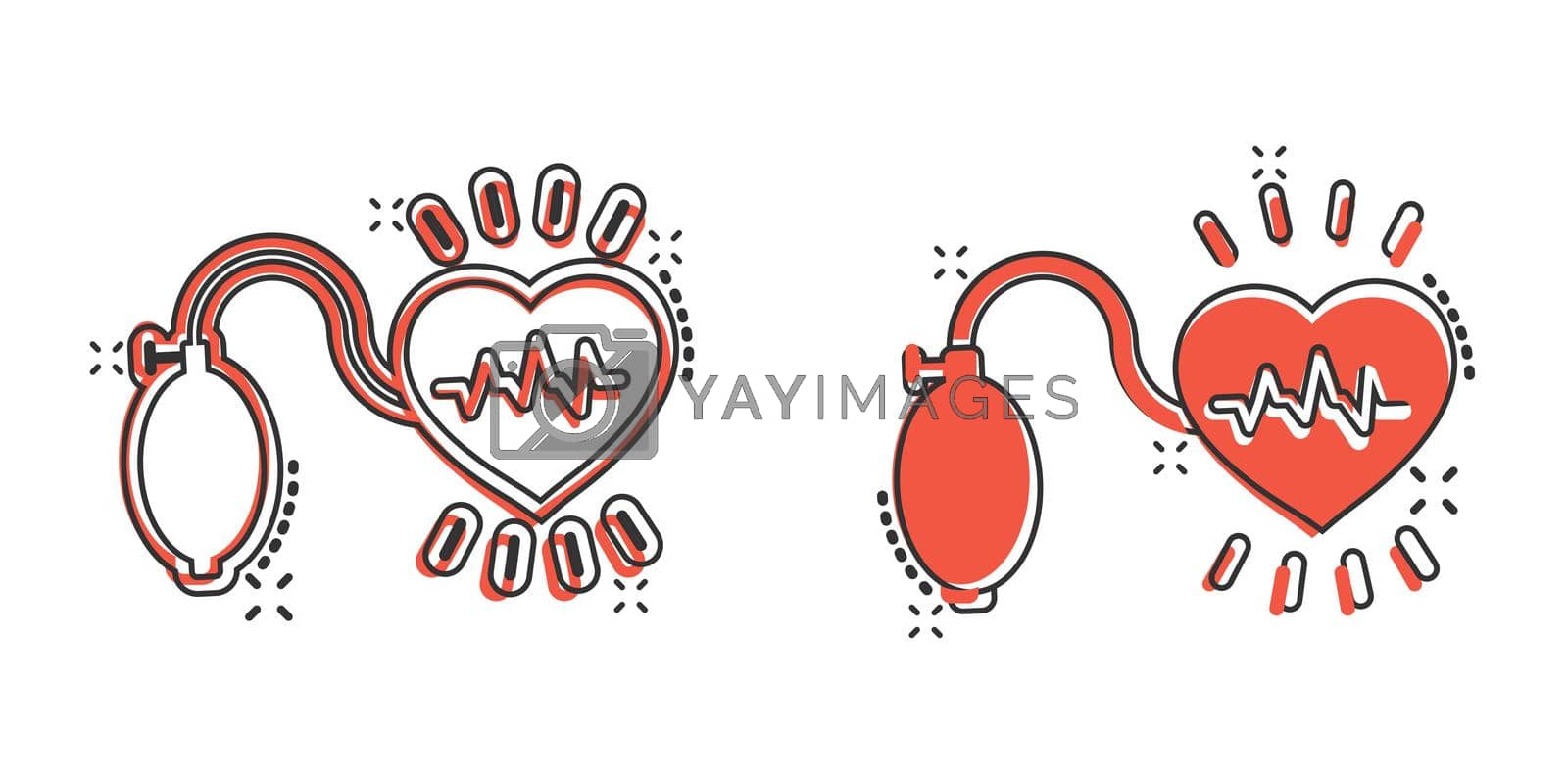 Royalty free image of Arterial blood pressure icon in comic style. Heartbeat monitor cartoon vector illustration on isolated background. Pulse diagnosis splash effect sign business concept. by LysenkoA
