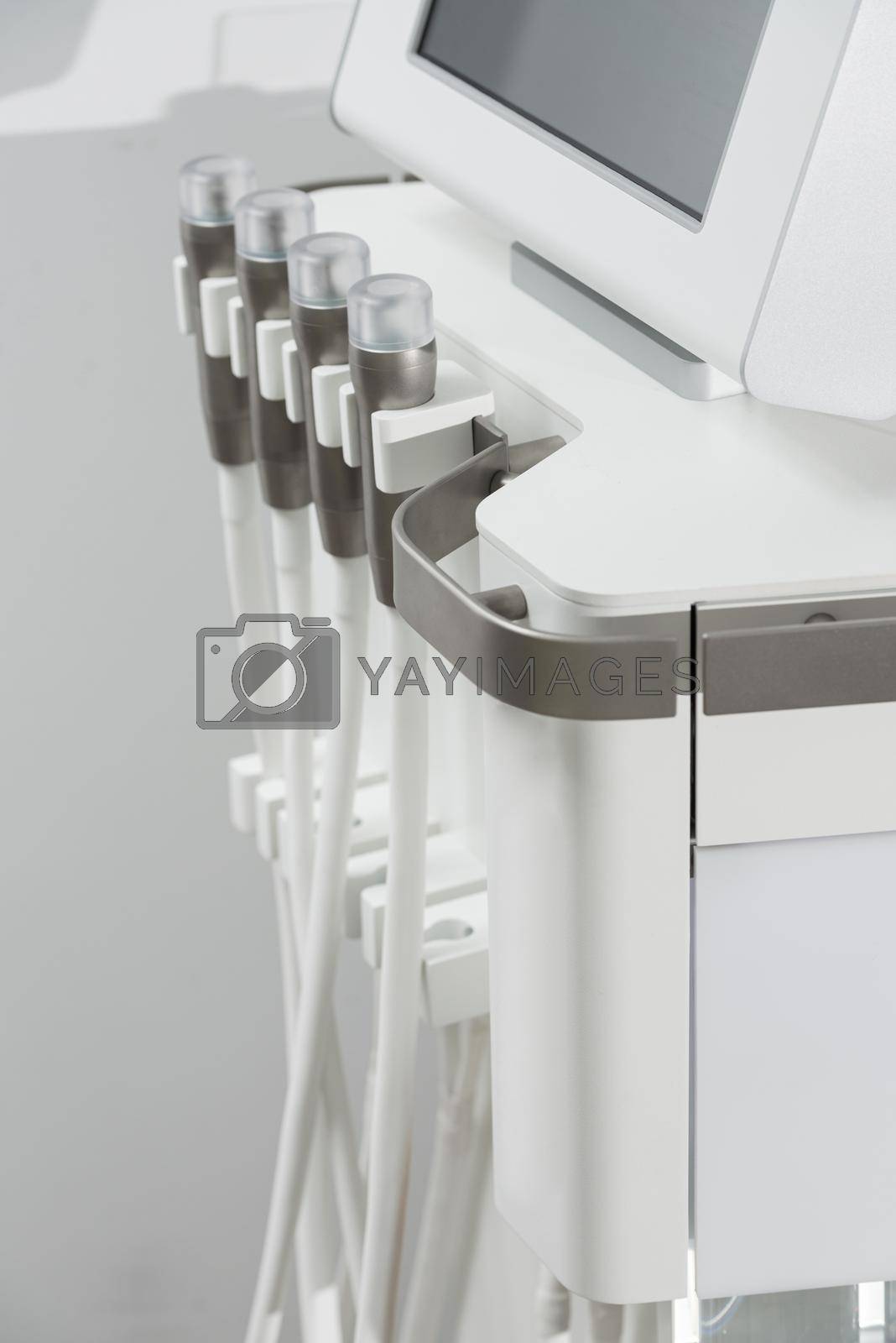 Royalty free image of Segment Photo of a tower machine with efficient skincare fluid-infusion technology. beauty treatment. hydro peeling care. by Ashtray25