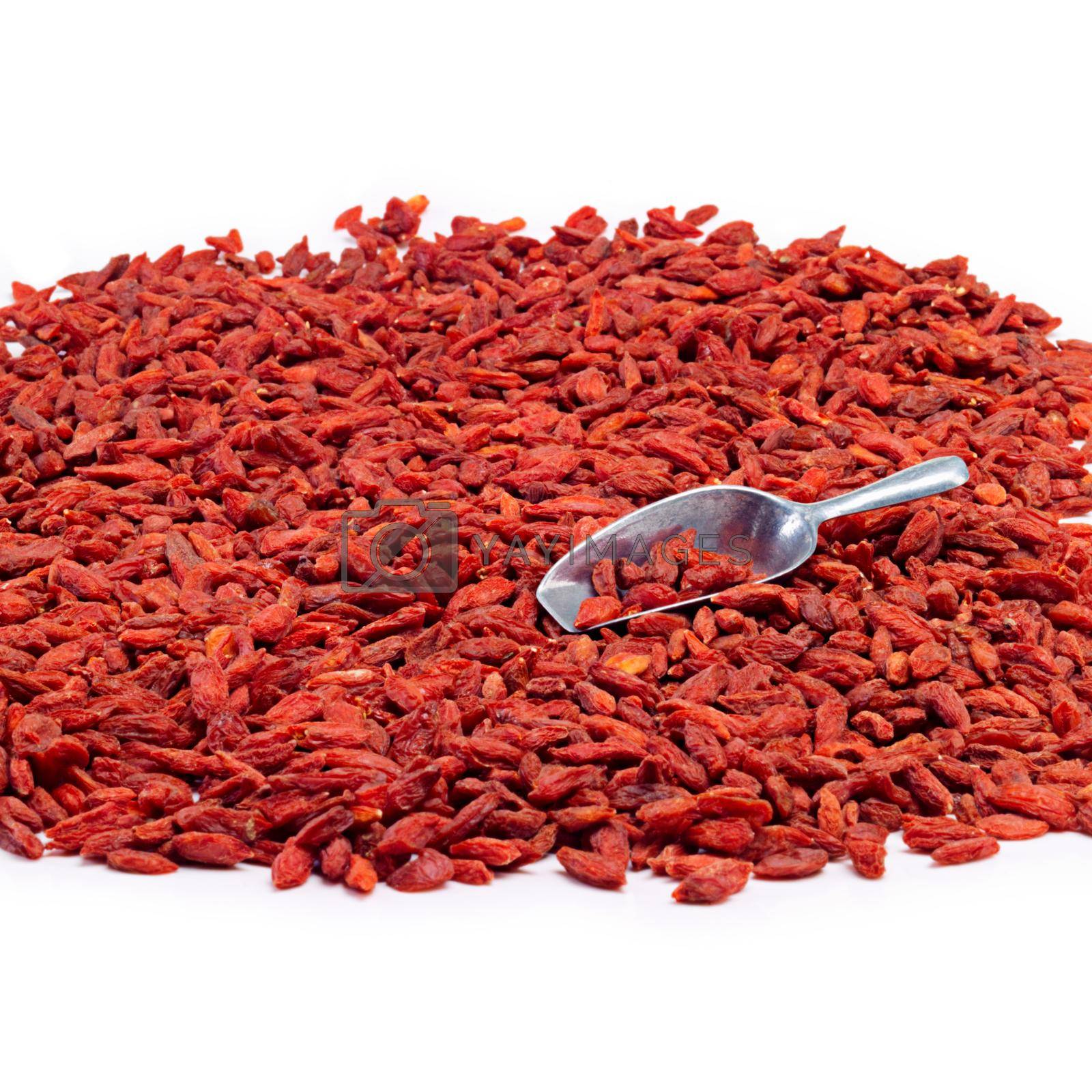 Royalty free image of Get some goji power. Studio shot of a pile of goji berries with a metal scoop. by YuriArcurs
