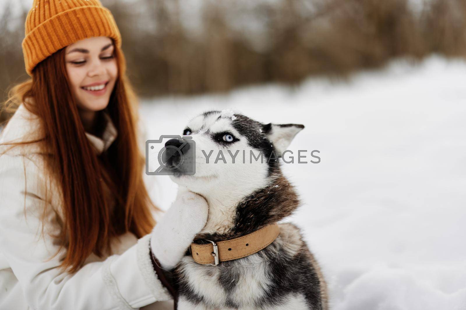 cheerful woman on the snow walk play rest Lifestyle. High quality photo