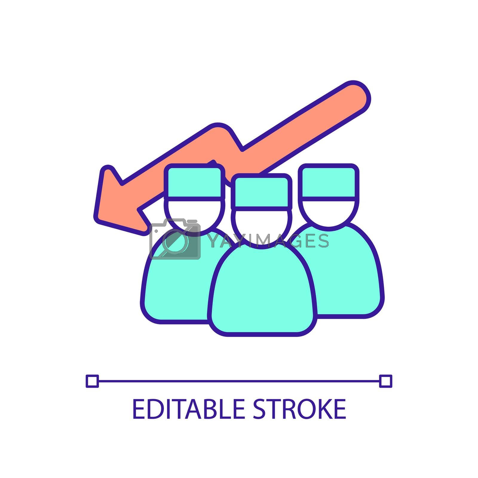 Shortage of healthcare professionals RGB color icon. Deficit in physicians. Healthcare workforce challenge. Isolated vector illustration. Simple filled line drawing. Editable stroke. Arial font used